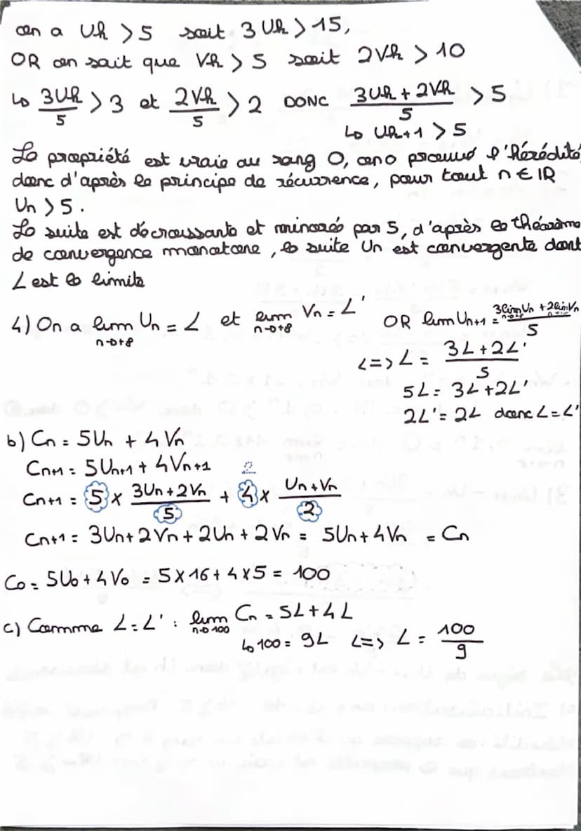 Révisions du 04 juin 2024
Exercice (5 points)
On considère les suites (u) et (v.) définies par u₁ = 16, v₁ = 5, et, pour tout entier naturel