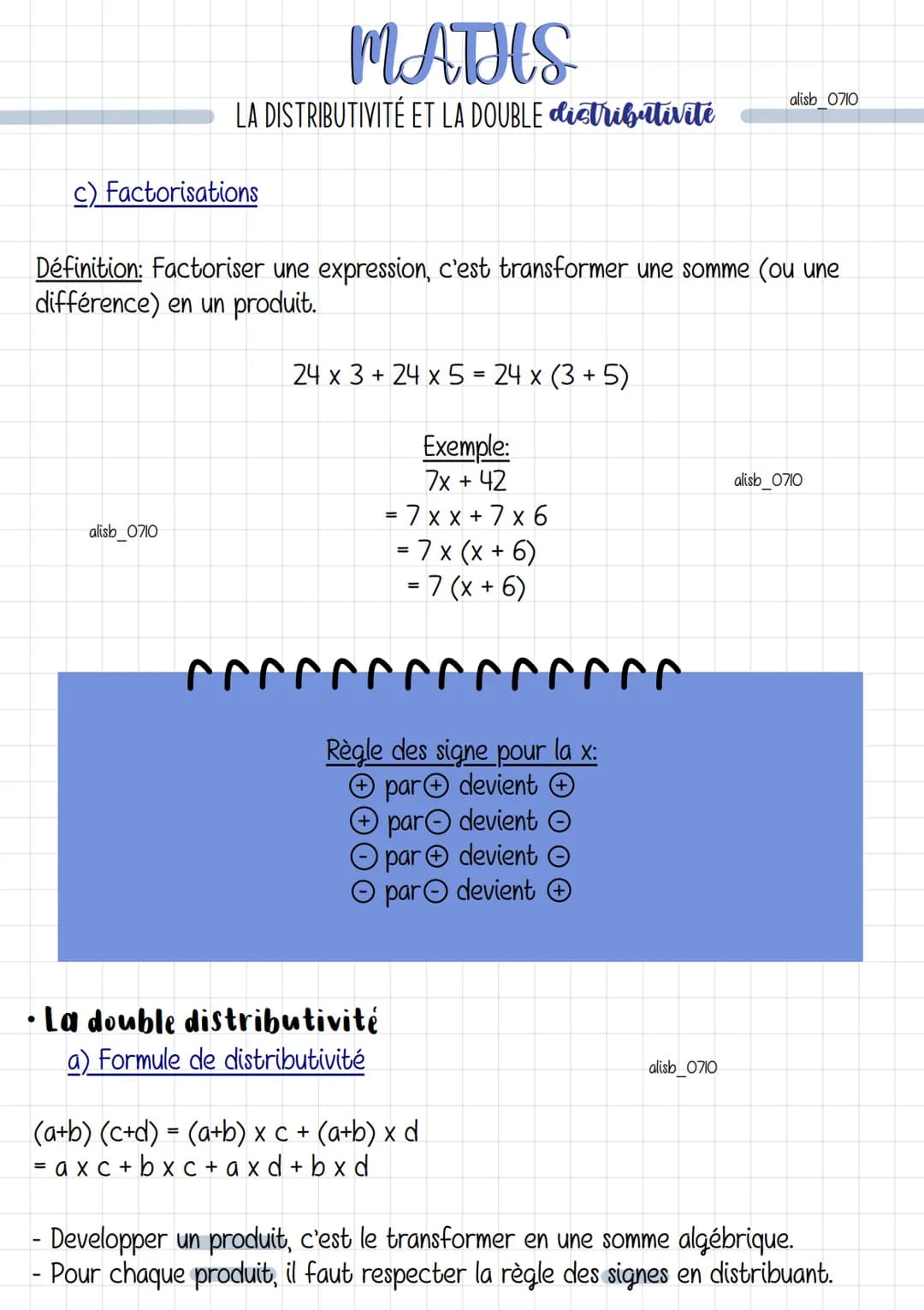 MATHS
LA DISTRIBUTIVITÉ ET LA DOUBLE distributivité
Définition: La distributivité est la propriété d'une opération qui permet de
distribuer 