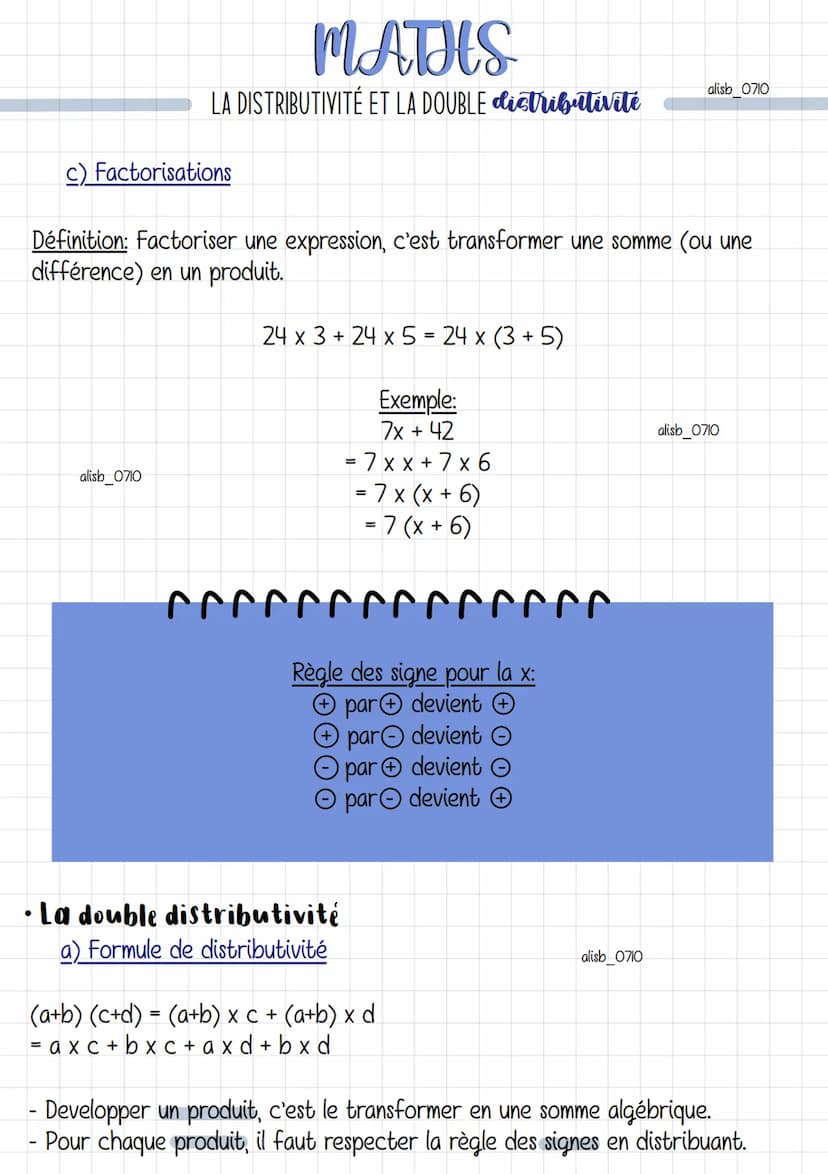 MATHS
LA DISTRIBUTIVITÉ ET LA DOUBLE distributivité
Définition: La distributivité est la propriété d'une opération qui permet de
distribuer 