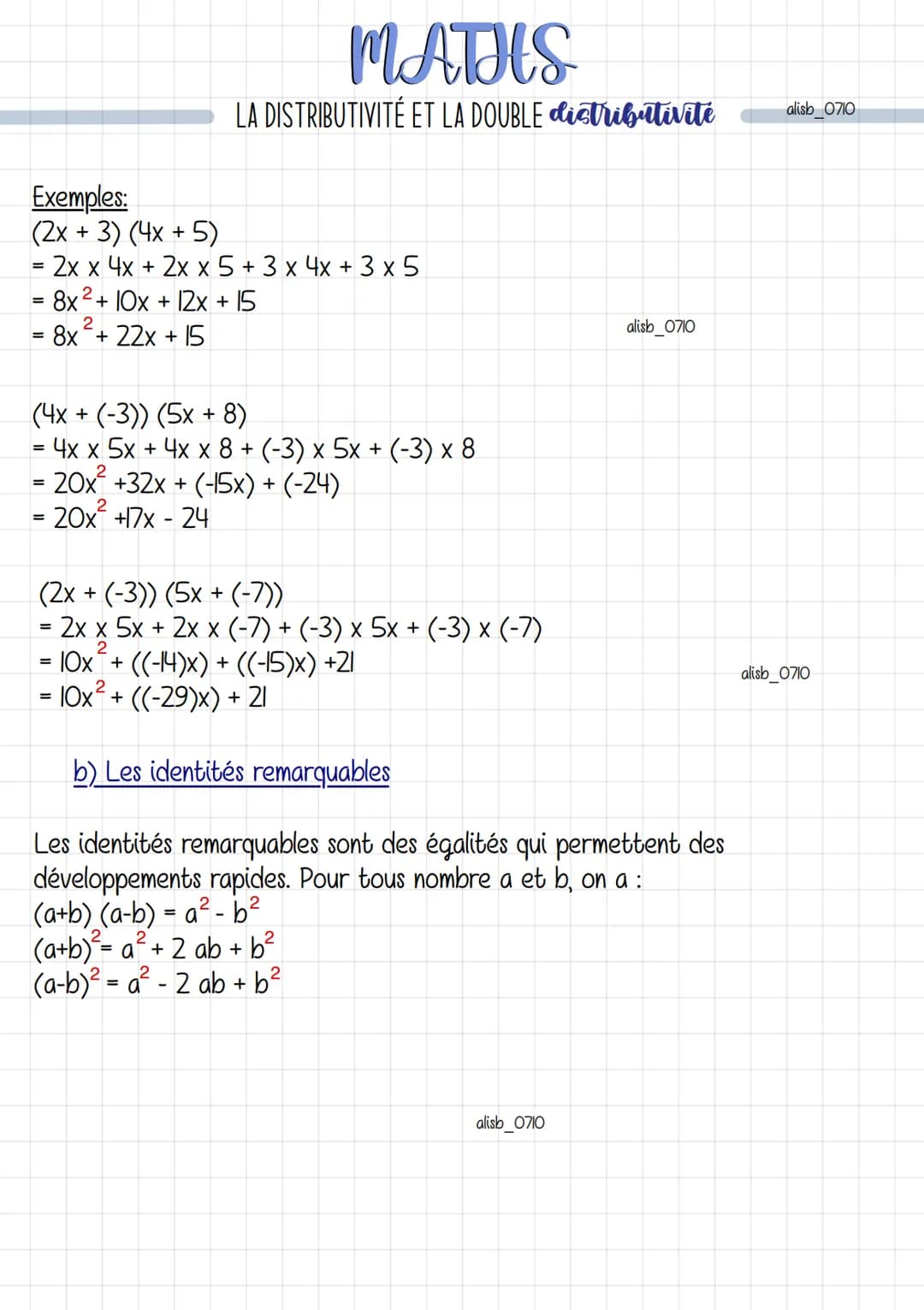 MATHS
LA DISTRIBUTIVITÉ ET LA DOUBLE distributivité
Définition: La distributivité est la propriété d'une opération qui permet de
distribuer 
