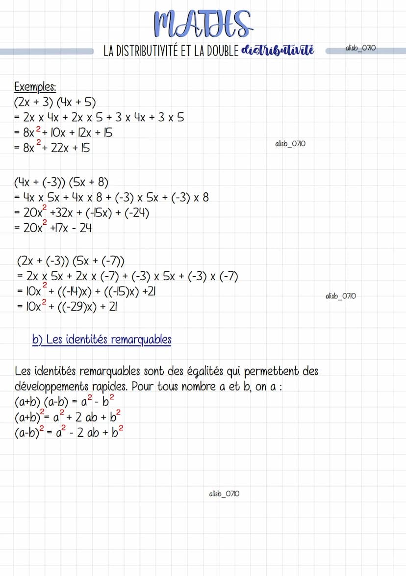 MATHS
LA DISTRIBUTIVITÉ ET LA DOUBLE distributivité
Définition: La distributivité est la propriété d'une opération qui permet de
distribuer 