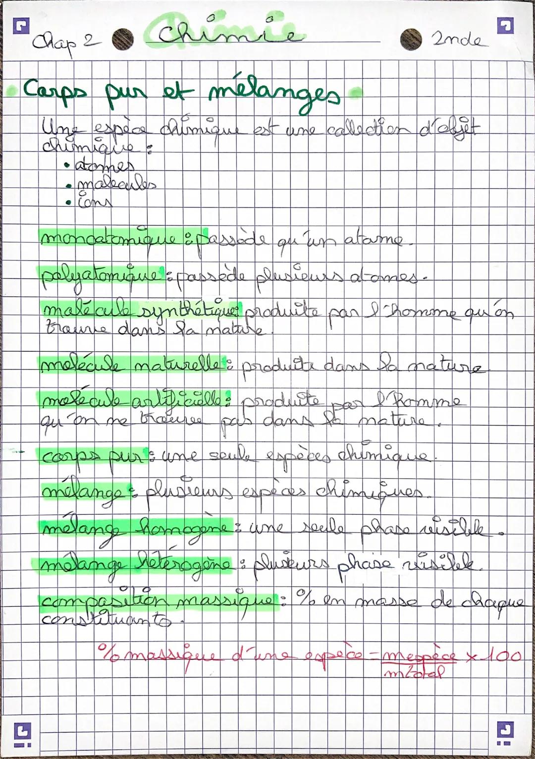 Chap 2 Chimie

Carps pur et mélanges

Une espèce chimique est une callection d'objet
chimiqve:
- atomes
- malecules
- Coms

moncatomique : D