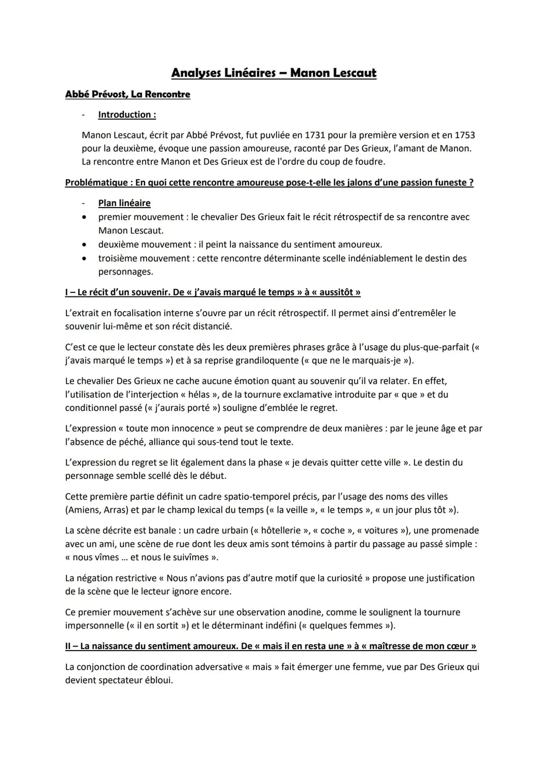 Manon Lescaut : La rencontre et l'analyse facile