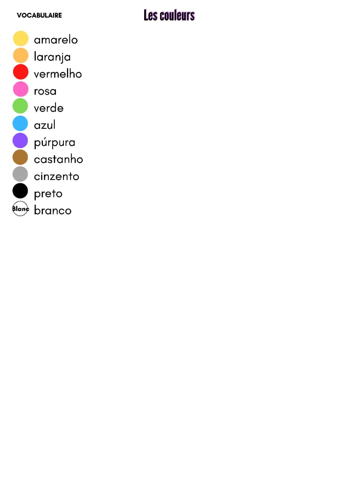 Apprends les couleurs en portugais de Portugal
