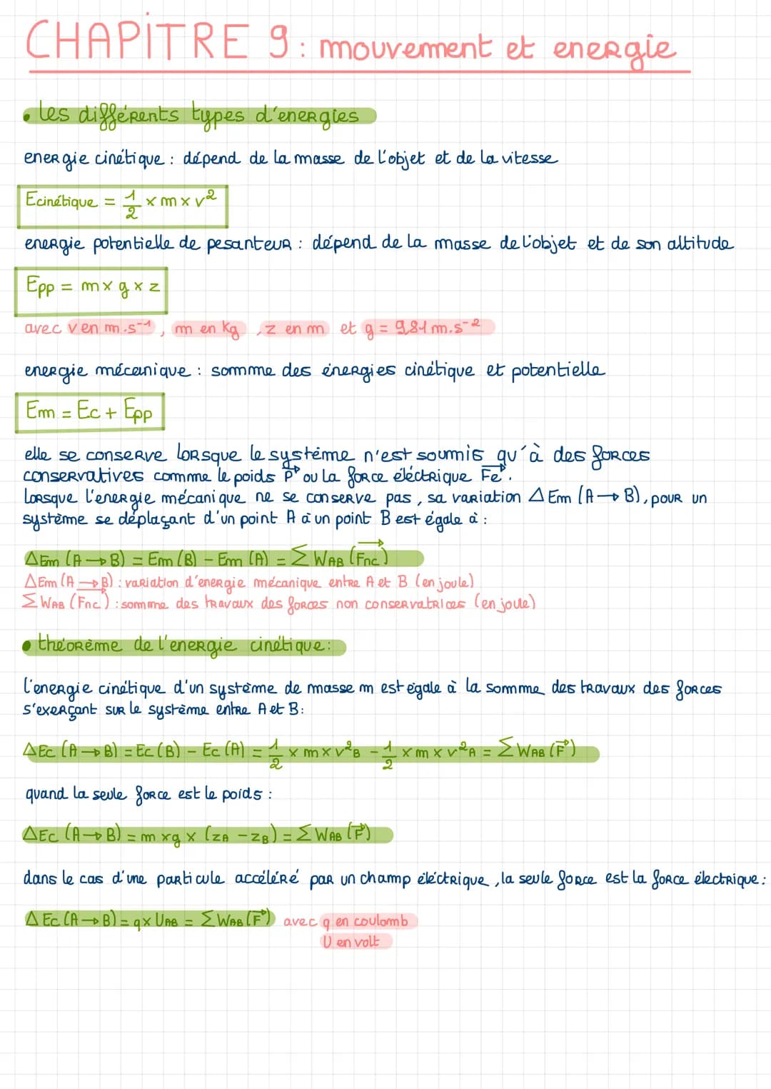 Chapitre 9 : mouvements et énergies 