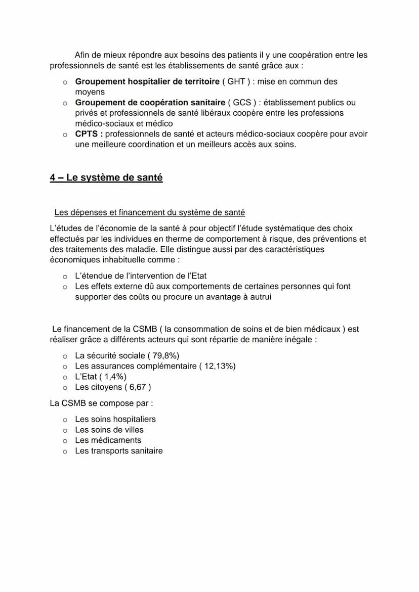 Composantes, gouvernances et financement du système de
santé.
1- le système français
Le système de santé est l'ensemble des organisations, d