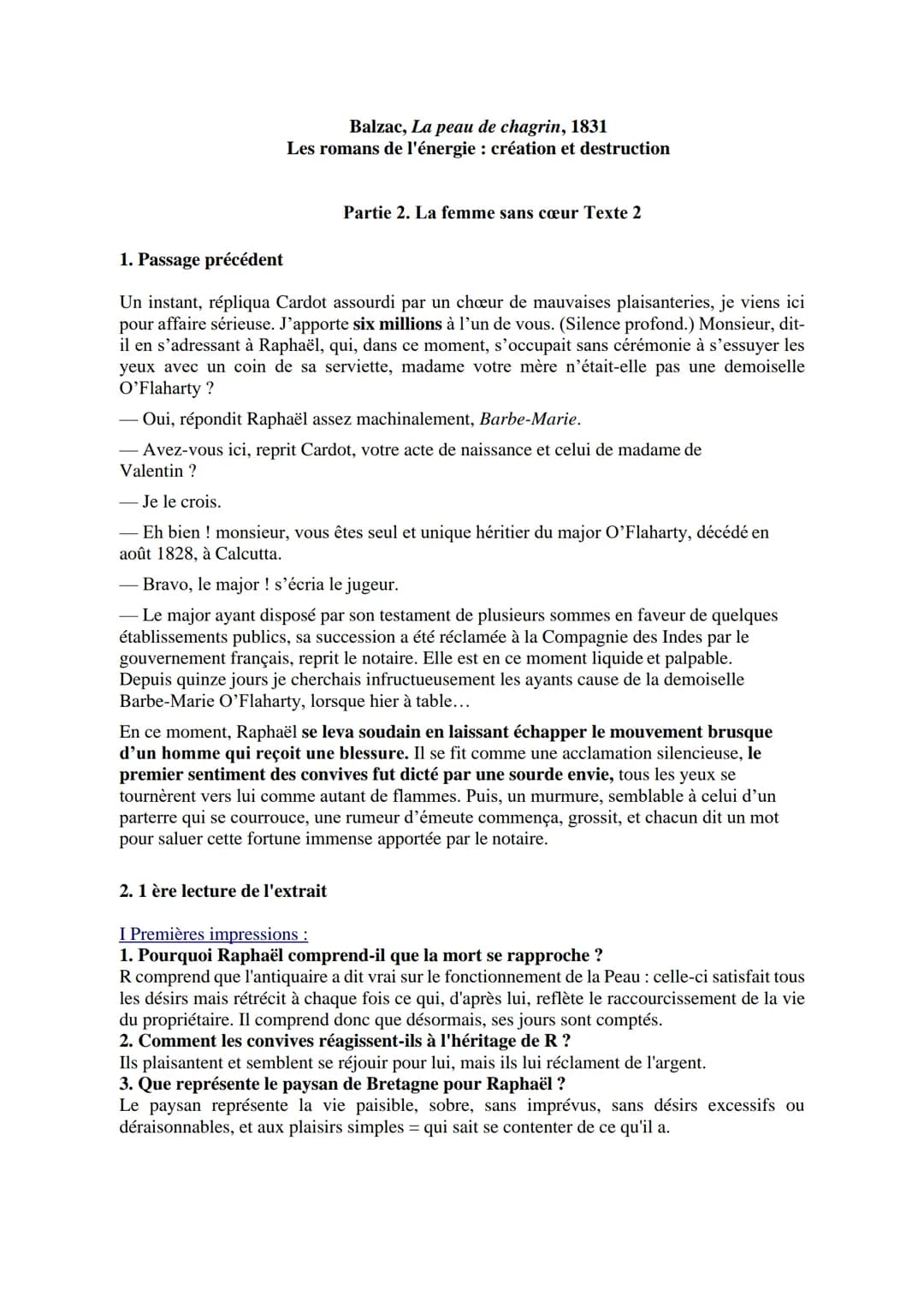 Balzac, La peau de chagrin, 1831
Les romans de l'énergie : création et destruction
Partie 2. La femme sans cœur Texte 2
1. Passage précédent