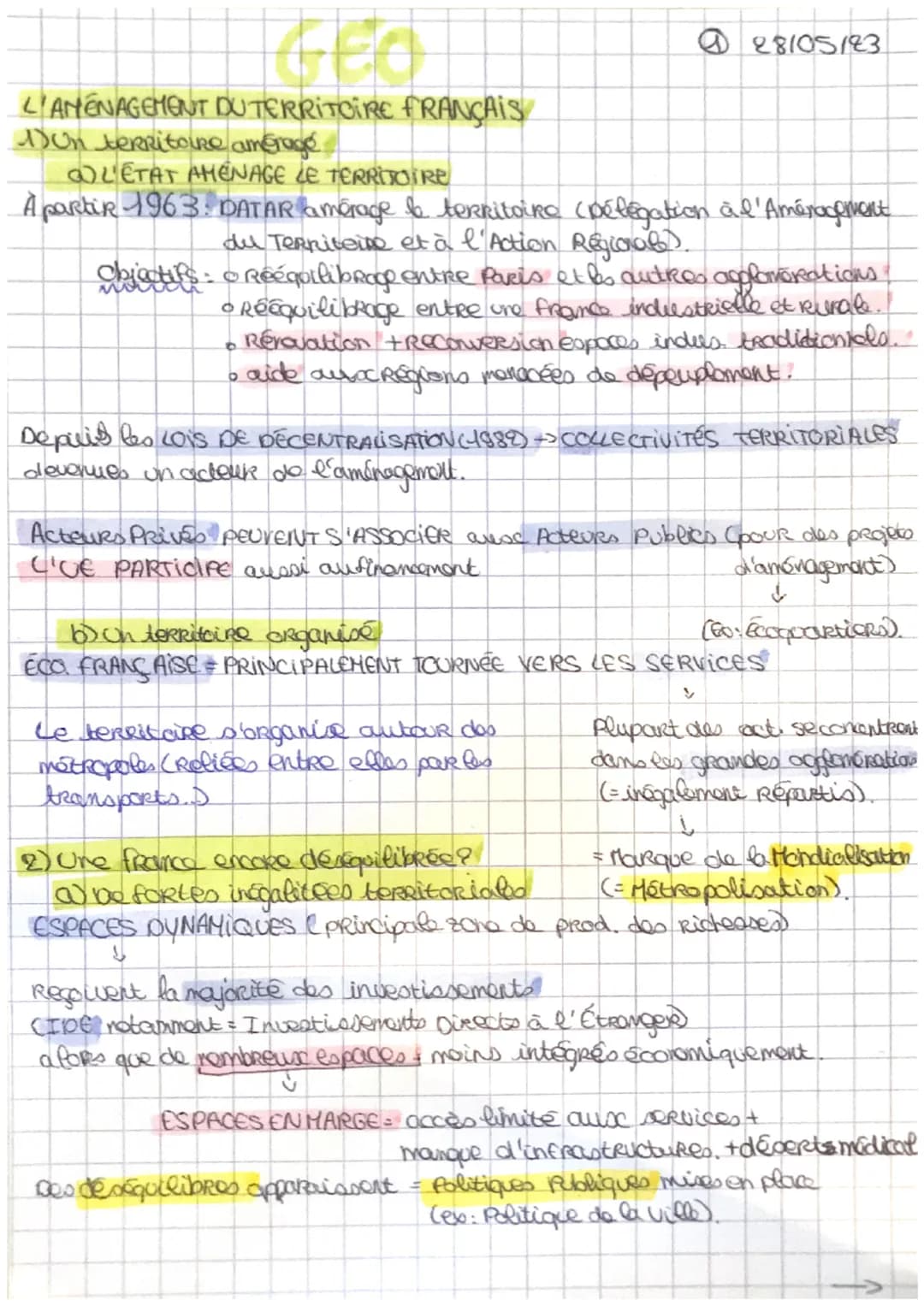 L'AMENAGEMENT
D) Un territoire améragé
DU TERRITOIRE FRANÇAIS
LETAT AMENAGE LE TERRITOIRE
À partir 1963. DATAR amorage & territoire (Délégat