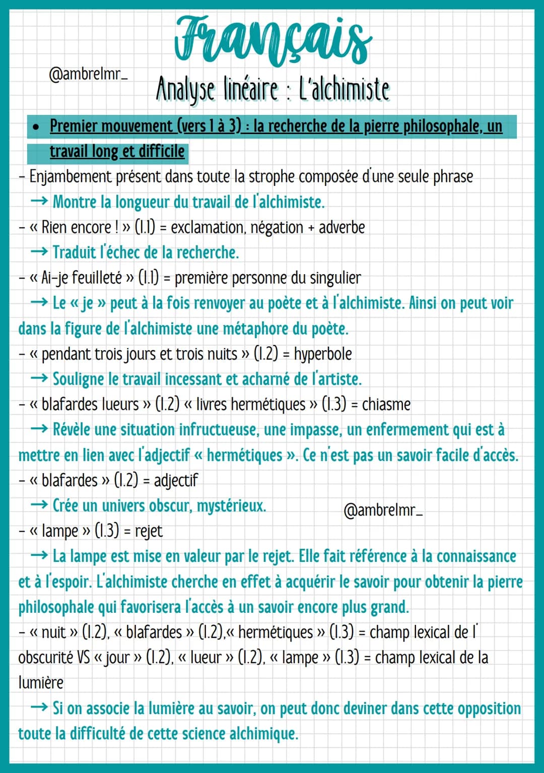@ambrelmr_
INTRODUCTION
Français
Analyse linéaire : L'alchimiste
Présentation du texte :
→ Auteur : Aloysius Bertrand est un poète qui n'a p