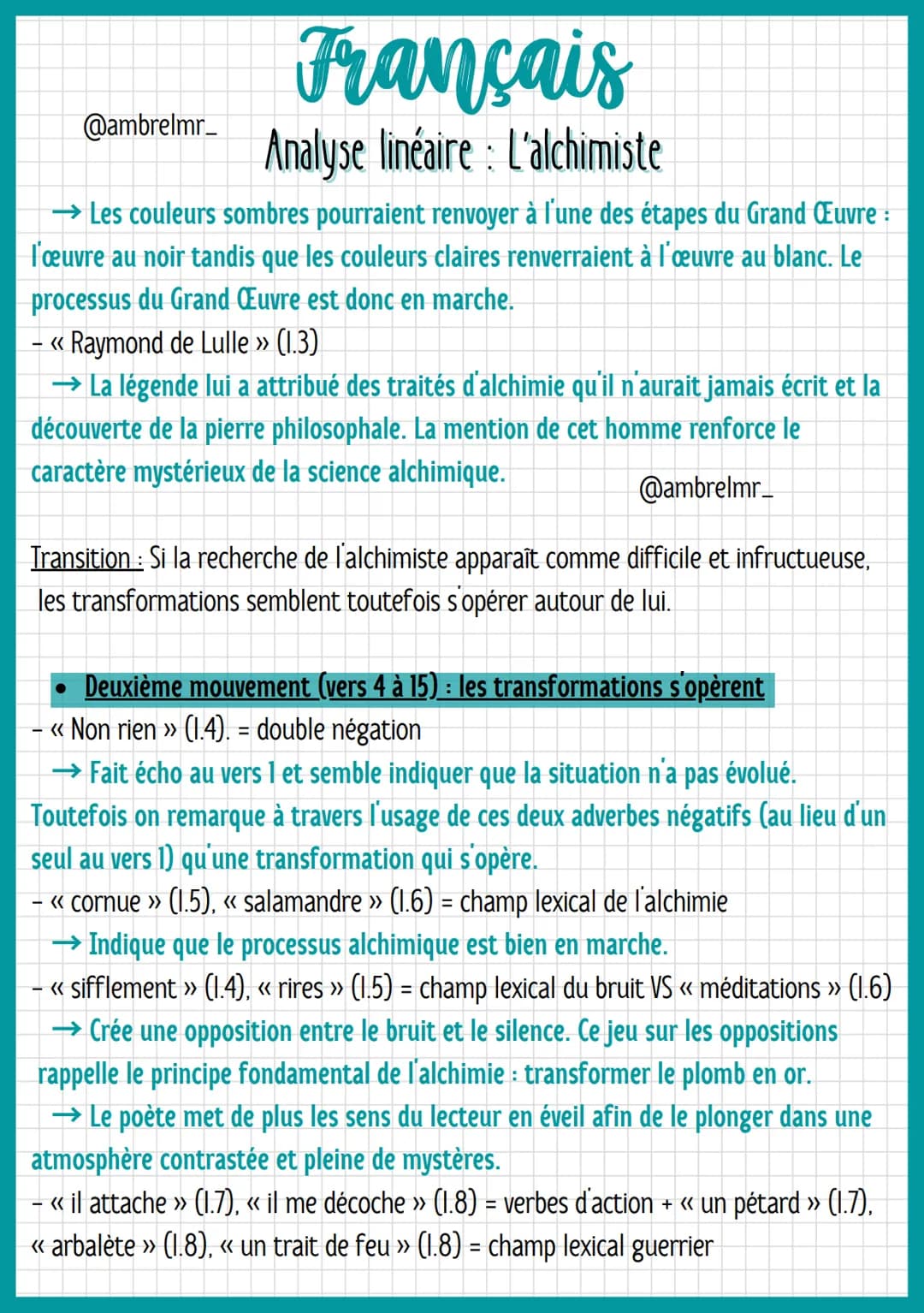 @ambrelmr_
INTRODUCTION
Français
Analyse linéaire : L'alchimiste
Présentation du texte :
→ Auteur : Aloysius Bertrand est un poète qui n'a p
