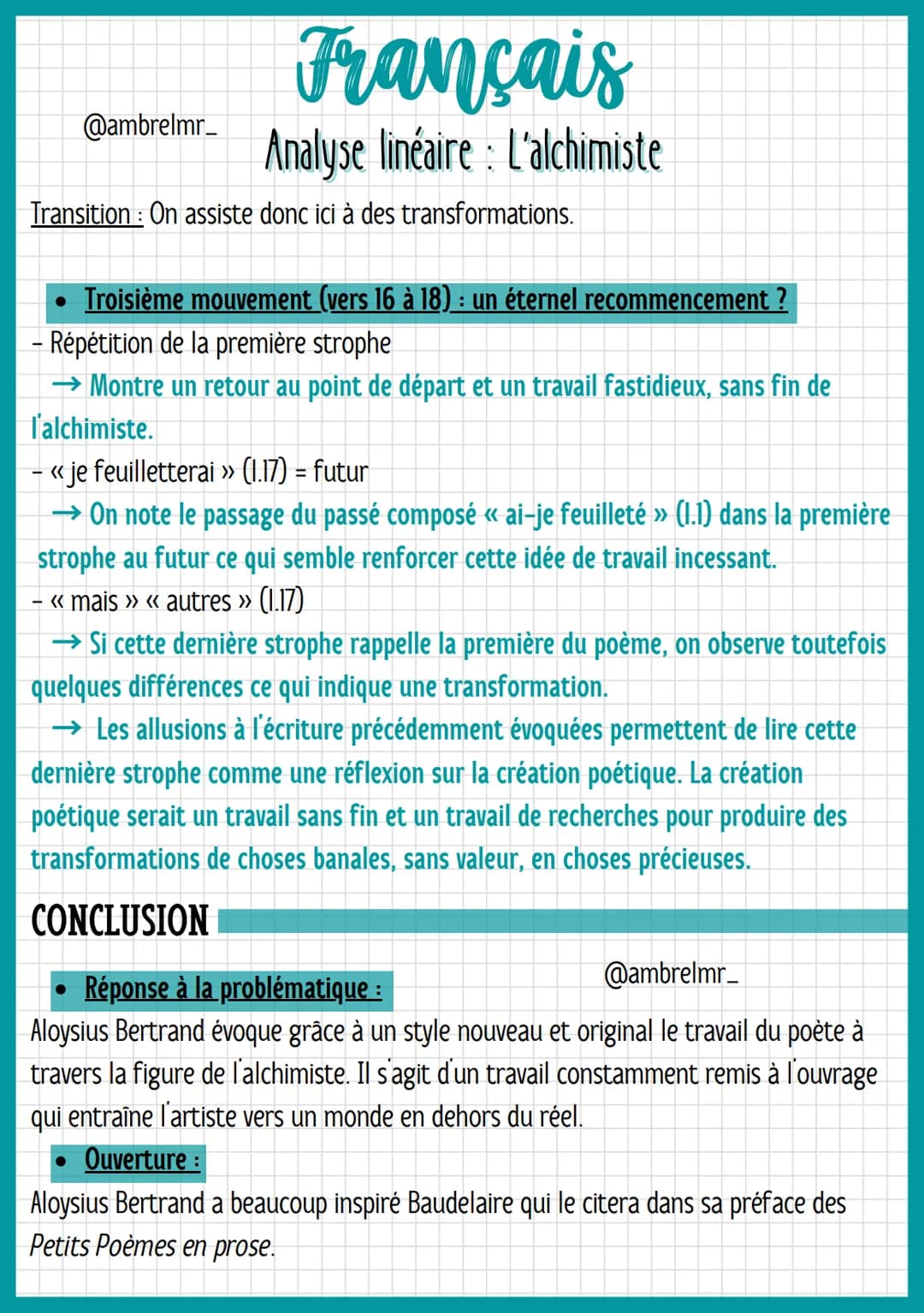 @ambrelmr_
INTRODUCTION
Français
Analyse linéaire : L'alchimiste
Présentation du texte :
→ Auteur : Aloysius Bertrand est un poète qui n'a p