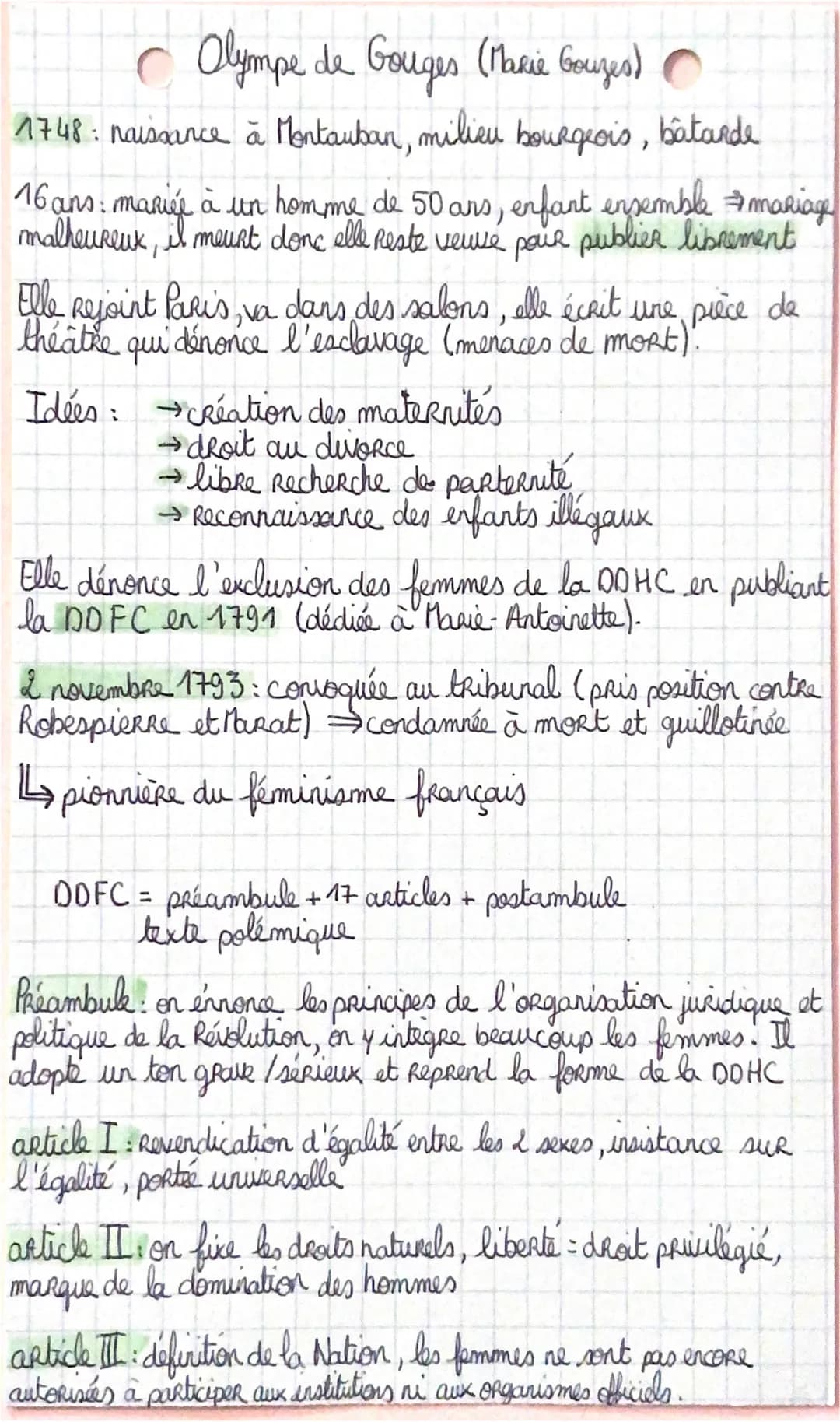 - Olympe de Gouges (Misie bouges)
1748 : naissance à Montauban, milieu bourgeois, bâtarde
16 ans: mariée à un homme de 50 ans, enfant ensemb
