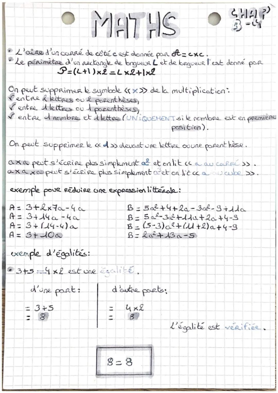 • MATHS
L'aire d'un carré de côté c est donnée par ot = cxc.
Le périmètre d'un Rectangle de longueuR L et de kouRgueur l'est donné par
P= (2