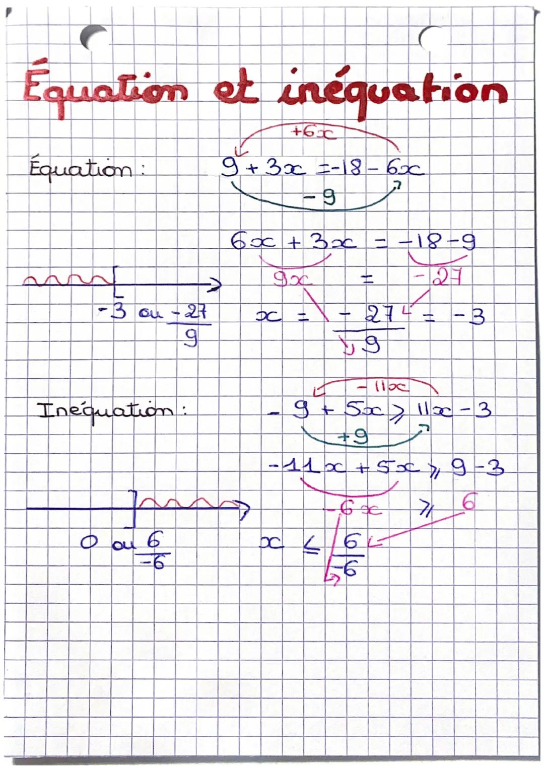 # Équation et inéquation

Équation:

9+3x=-18-6x

6x + 3x = -18-9

-3 ou-27
g

9x = -27

x = -274 = -3

Inequation:

- 9 + 5x > 110-3

-11x+