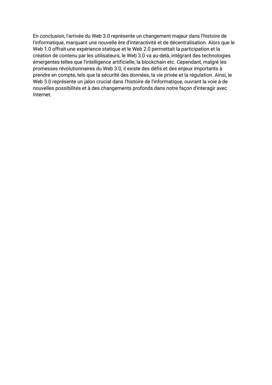I.
II.
III.
I.
Grand Oral NSI
Avec le Web 1.0, 2.0 est-ce que l'arrivée du web 3.0 changera à jamais la
face d'internet?
II.
Le Web 1.0: un 