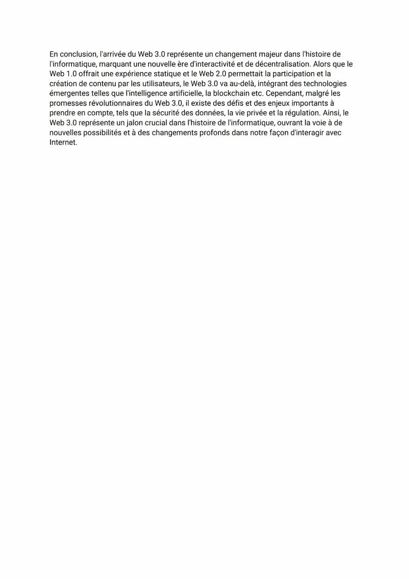 I.
II.
III.
I.
Grand Oral NSI
Avec le Web 1.0, 2.0 est-ce que l'arrivée du web 3.0 changera à jamais la
face d'internet?
II.
Le Web 1.0: un 