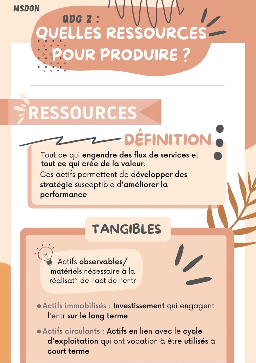 MSDGN
QDG 2:
QUELLES RESSOURCES
POUR PRODUIRE ?
RESSOURCES
DÉFINITION
Tout ce qui engendre des flux de services et
tout ce qui crée de la va