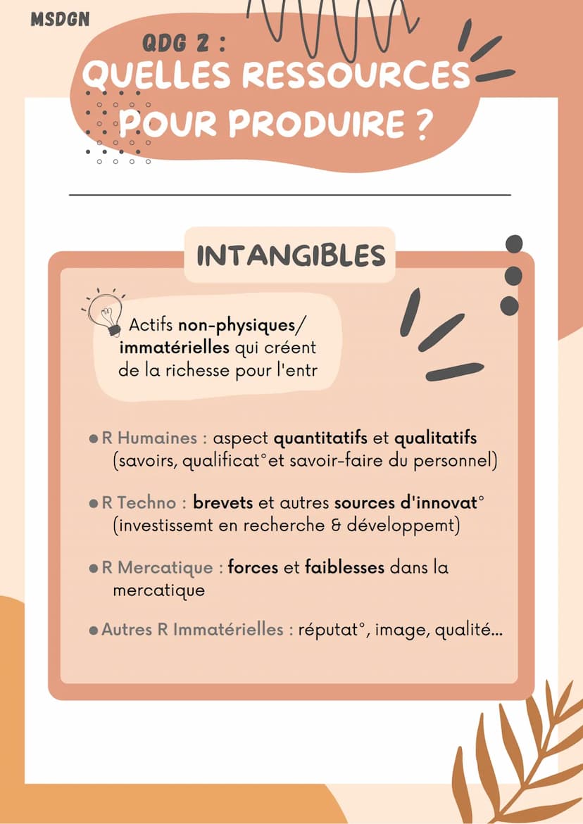 MSDGN
QDG 2:
QUELLES RESSOURCES
POUR PRODUIRE ?
RESSOURCES
DÉFINITION
Tout ce qui engendre des flux de services et
tout ce qui crée de la va