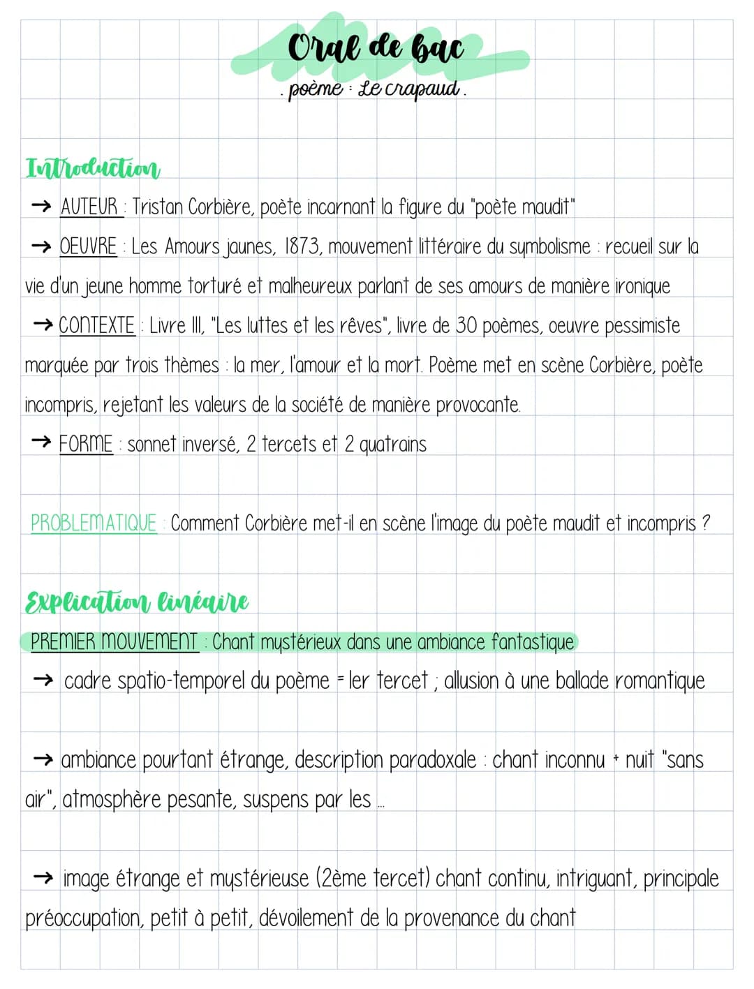 Oral de bac
· poème : Le crapaud.
Introduction
→ AUTEUR : Tristan Corbière, poète incarnant la figure du "poète maudit"
→ OEUVRE Les Amours 