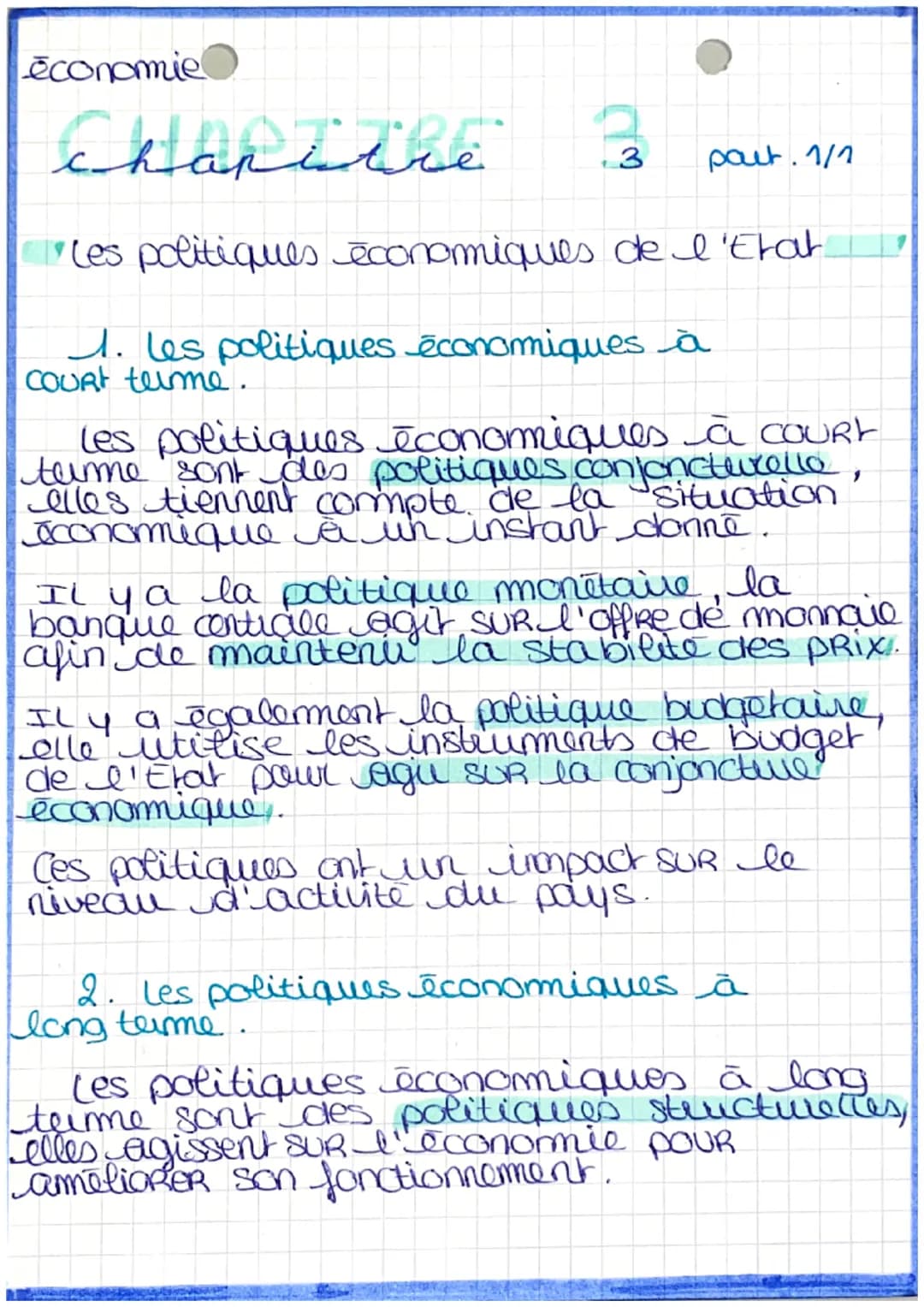 économie
mie
Chaptitive
Les politiques économiques de l'Etat
3
pout. 1/1
1. Les politiques économiques à
COURt terme.
les politiques économi