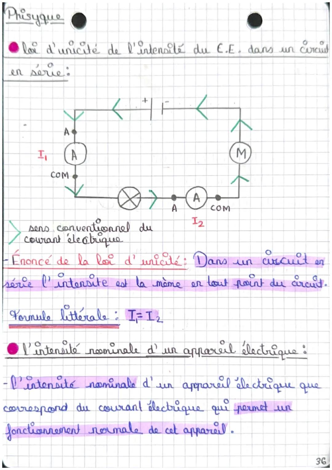 Seq.1
-'intensité du courant élec-
trique dans un circuit
Physique
Hesure de l'intensité du courant électrique :
- l'intensité se mesure ave