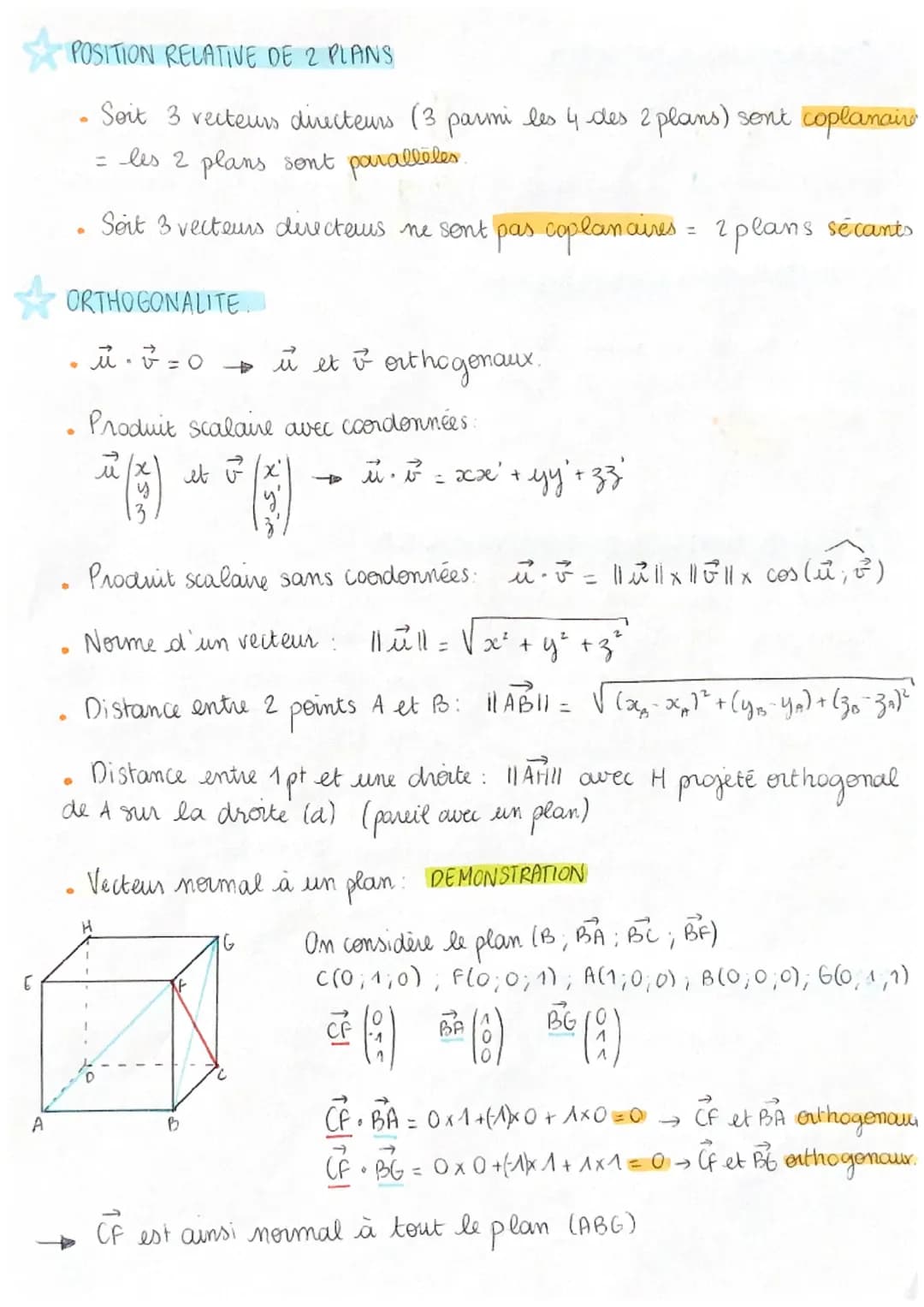 GEOMETRIE DANS L'ESPACE
COMBINAISON LINEAIRE.
H
5
B
Exprimer les vecteurs CE, ME et MF comme combi -
naison linéaire de AM, AB, AE
CE= CA + 