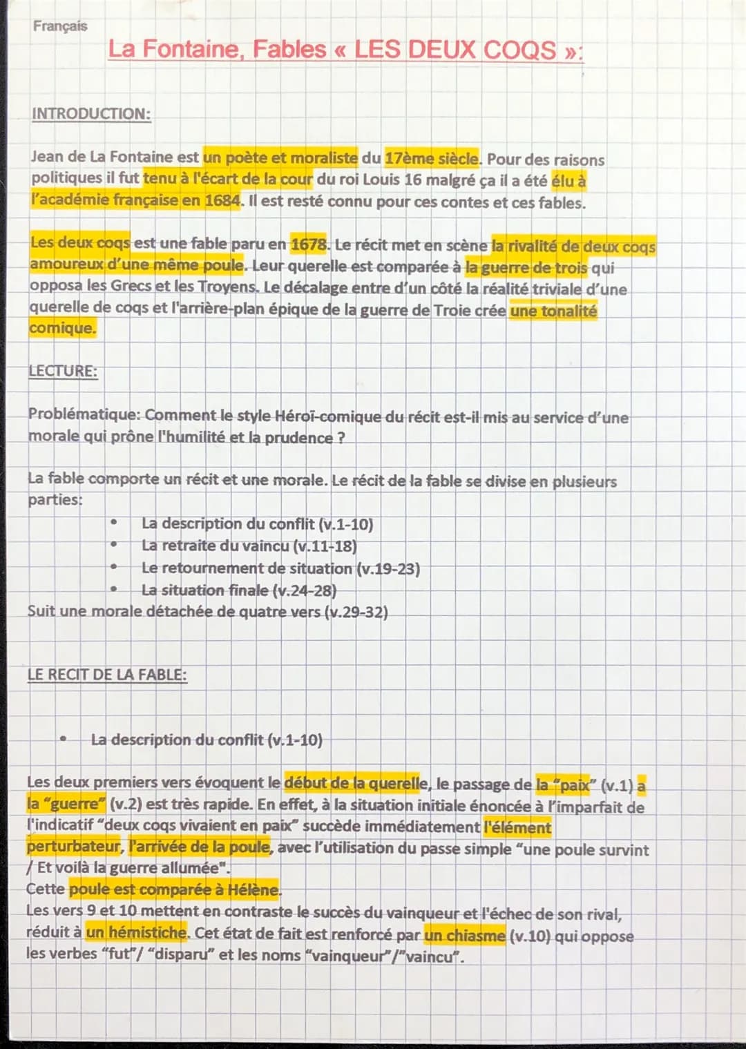 Français
La Fontaine, Fables « LES DEUX COQS »:
INTRODUCTION:
Jean de La Fontaine est un poète et moraliste du 17ème siècle. Pour des raison