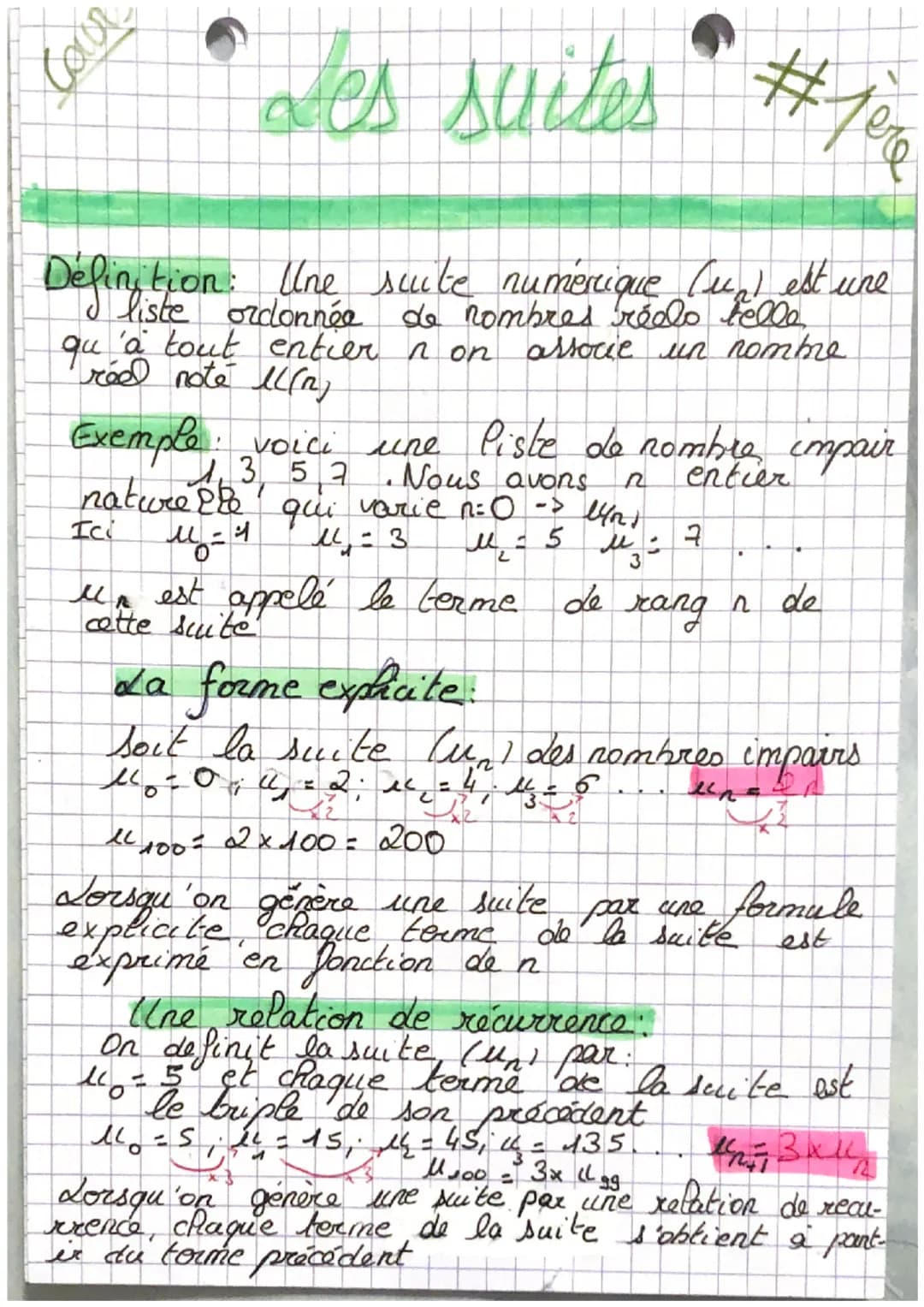 Cour
#1ere
#70
ales suites #jen
Definition: Une suite numerique Cup est une
qu
'à tout entier non
réel note 11(2)
associe un nombre
Exemple: