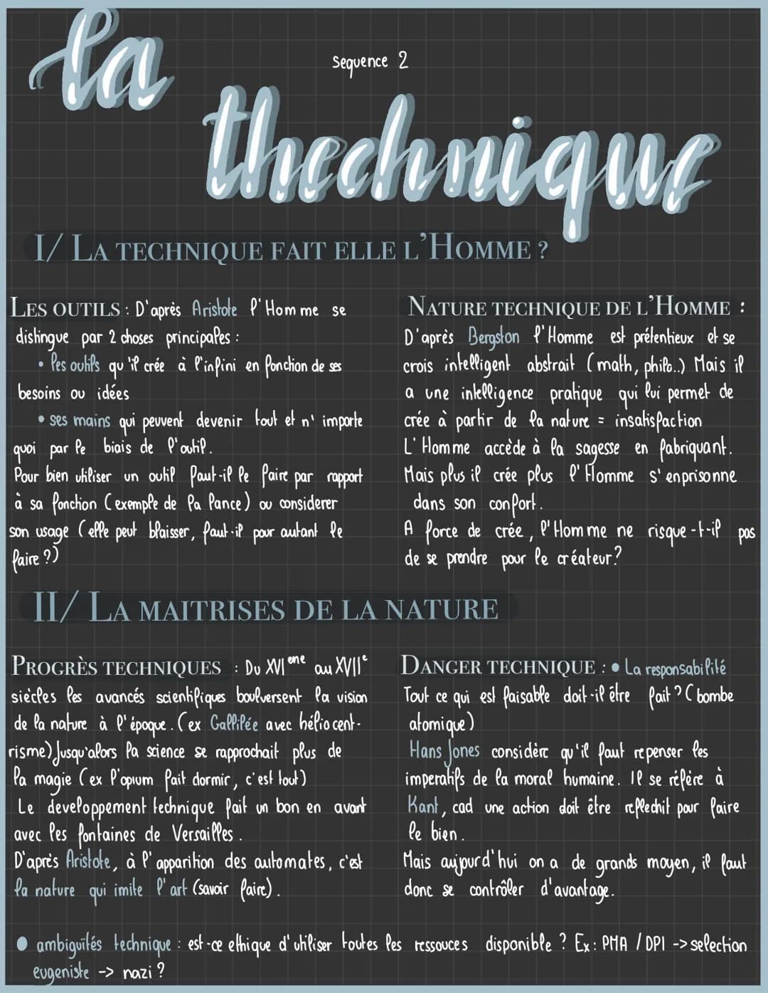 la
Sequence
2
thechnique
I/LA TECHNIQUE FAIT ELLE L'HOMME?
LES OUTILS: D'après Aristote l'Homme se
distingue par 2 choses principales :
• 'i