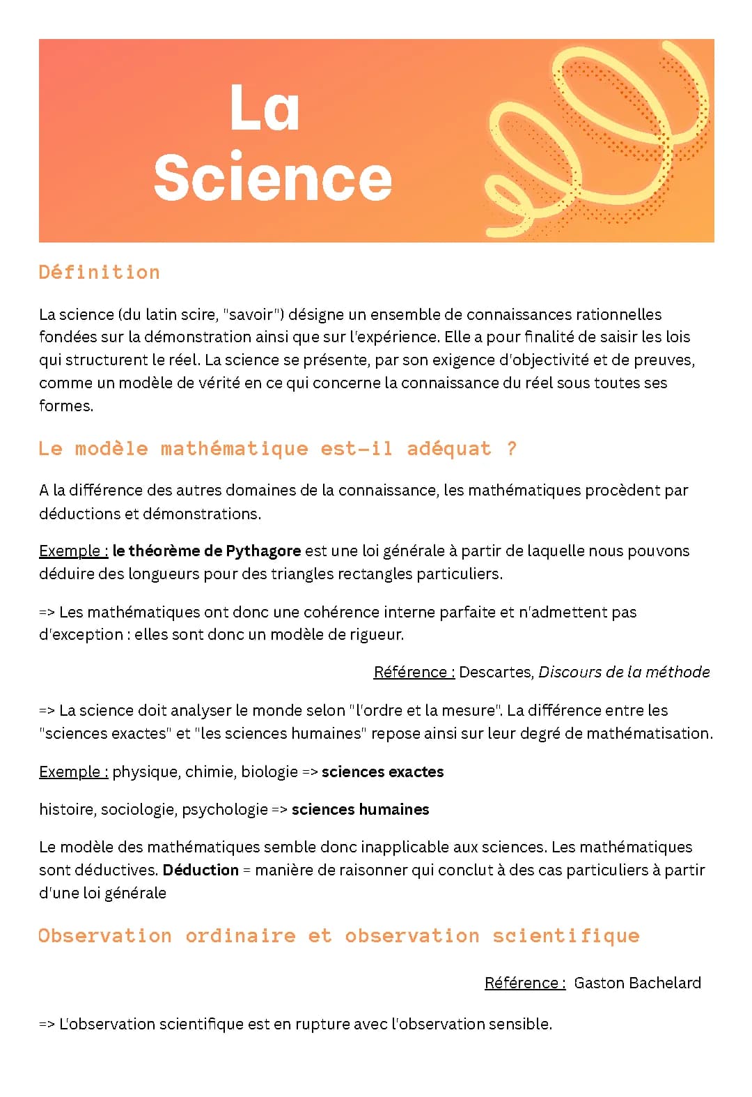 Fiche de révisions la science 