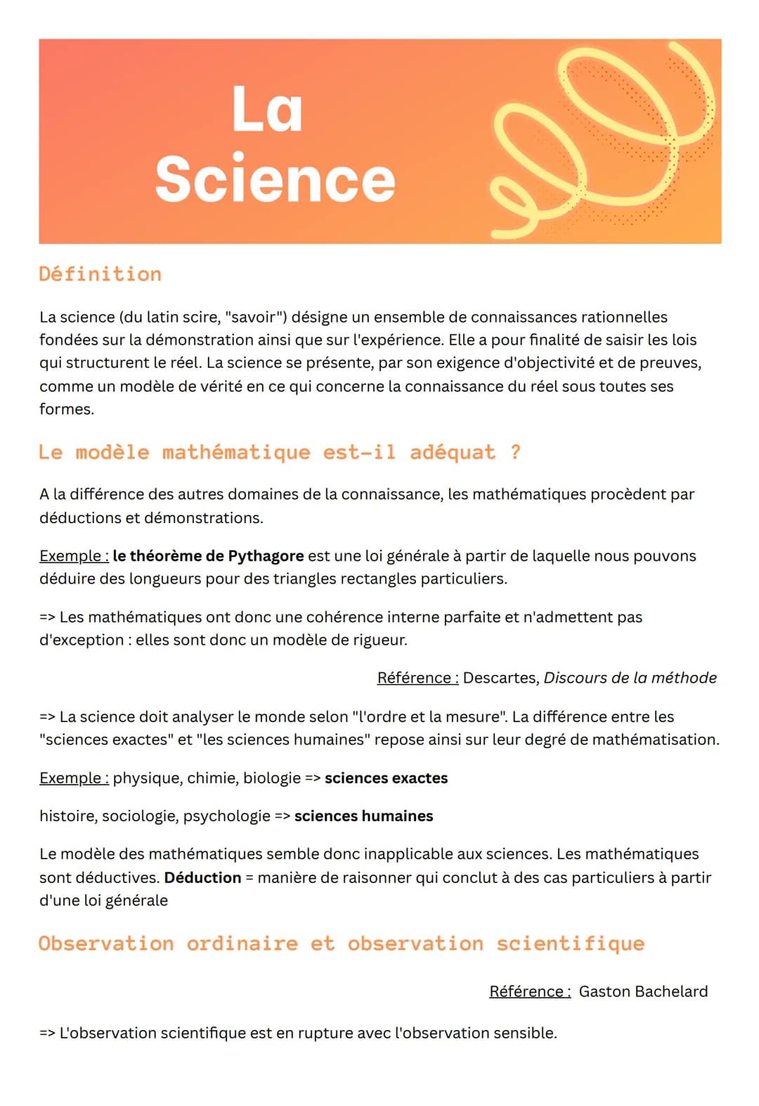 La
Science
Définition
M
La science (du latin scire, "savoir") désigne un ensemble de connaissances rationnelles
fondées sur la démonstration