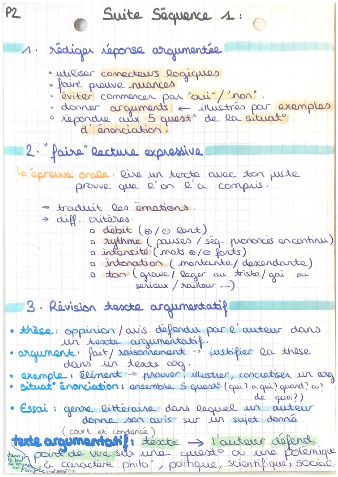 P2
●
·
●
1. rédiger réponse argumentée
• utiliser conecteus logiques
faire preuve nuances
●
6
12. "faire" lecture expressive
L
Suite Sequenc