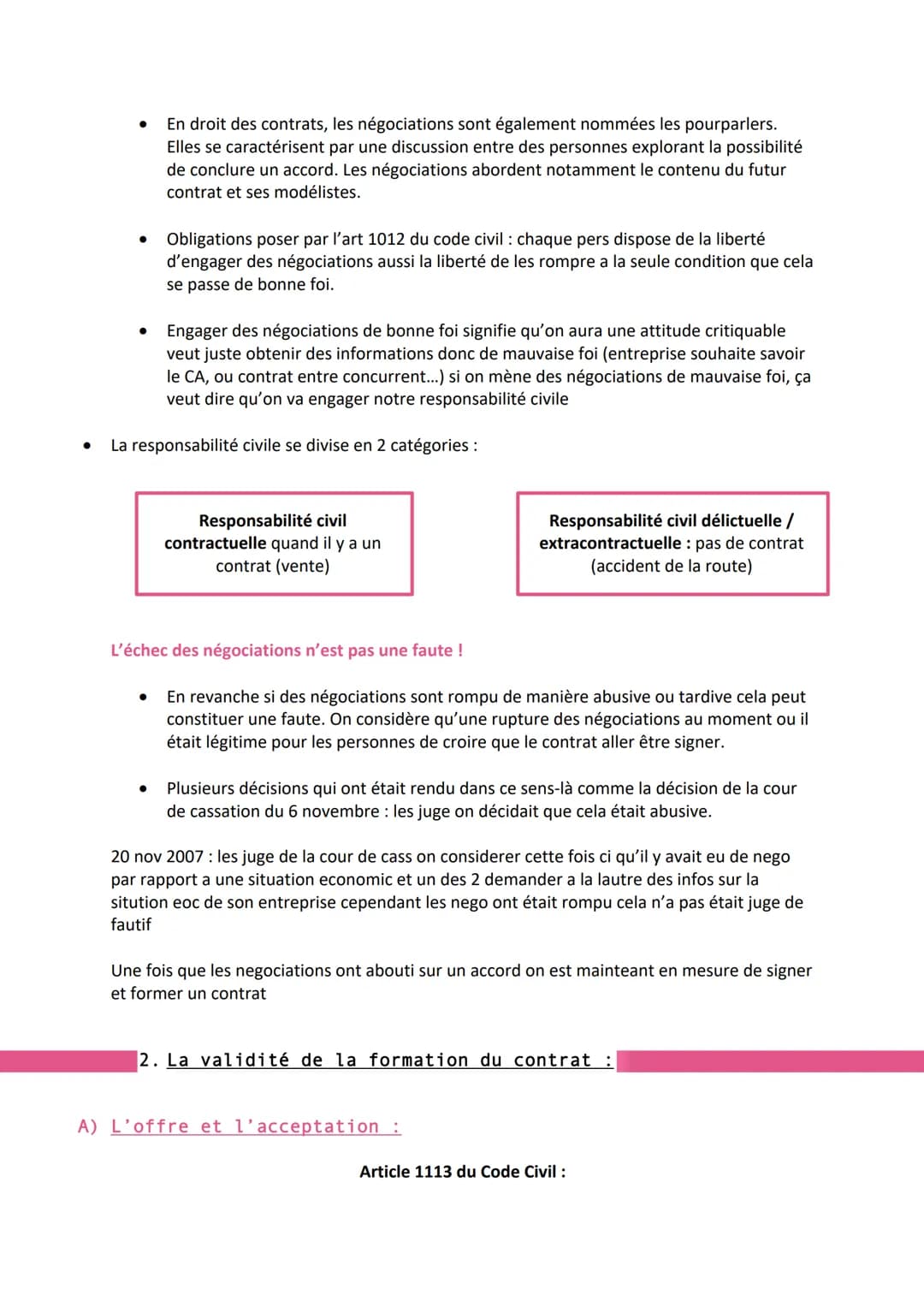 Comment se forme un contrat ?
Introduction :
●
●
●
L'article 1101 du code civil dispose que « le contrat est un accord de volonté entre
une 