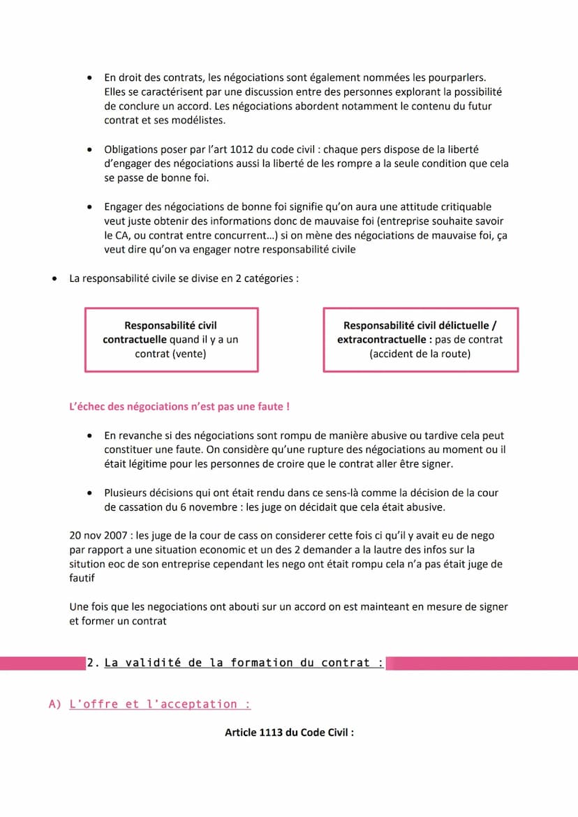 Comment se forme un contrat ?
Introduction :
●
●
●
L'article 1101 du code civil dispose que « le contrat est un accord de volonté entre
une 