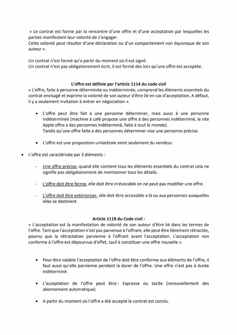 Comment se forme un contrat ?
Introduction :
●
●
●
L'article 1101 du code civil dispose que « le contrat est un accord de volonté entre
une 