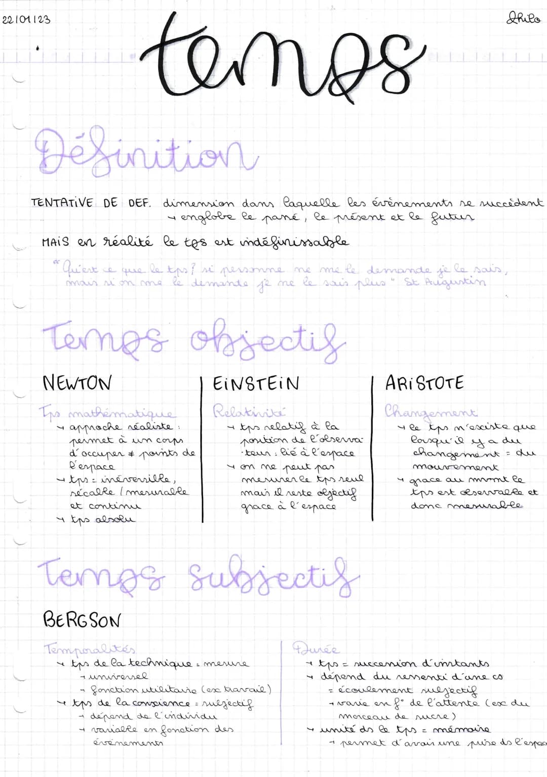 22101123
temos
Définition
TENTATIVE DE DEF. dimension dans laquelle les événements se succèdent
• englobe le passé, le présent et le futur
M
