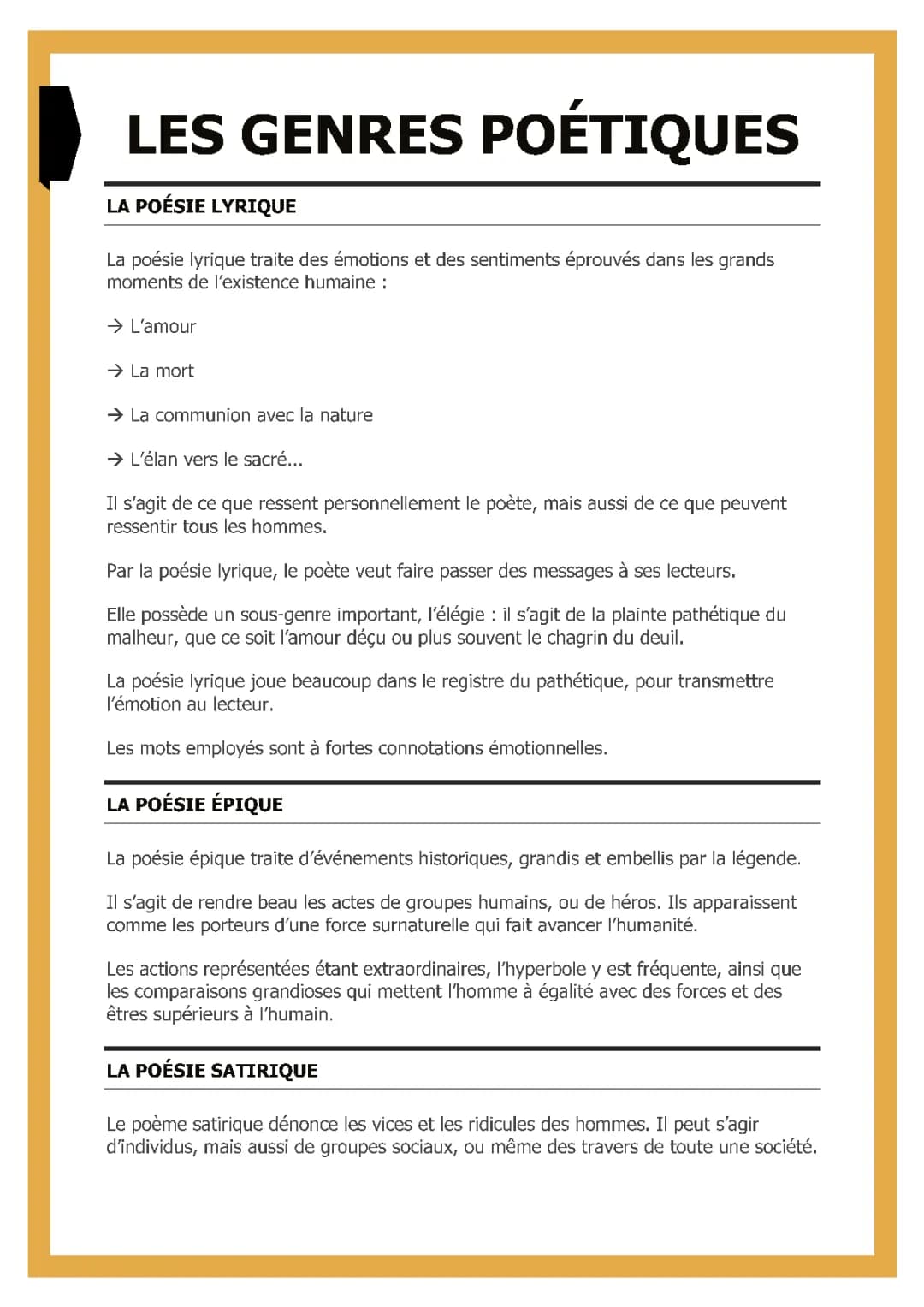 Les genres poétiques