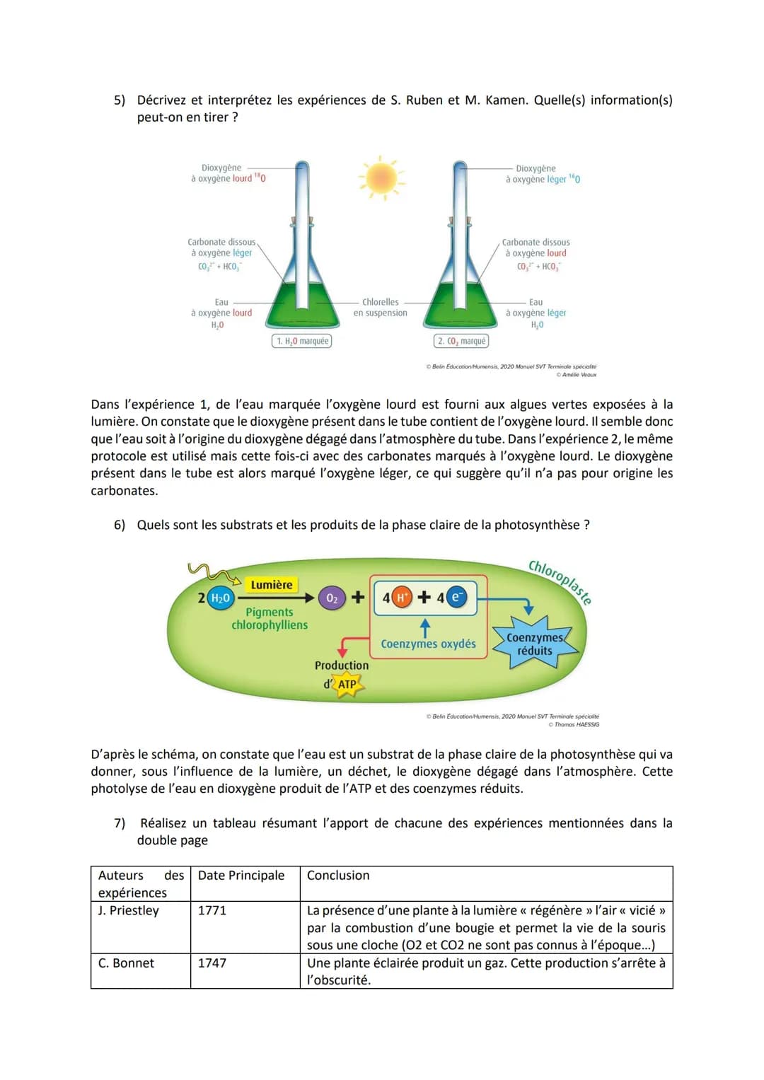 Chapitre 2
LA PLANTE PRODUCTRICE DE
MATIÈRE ORGANIQUE
I. La réaction de la photosynthèse
Equation bilan de la photosynthèse :
6CO₂
dioxyde
d