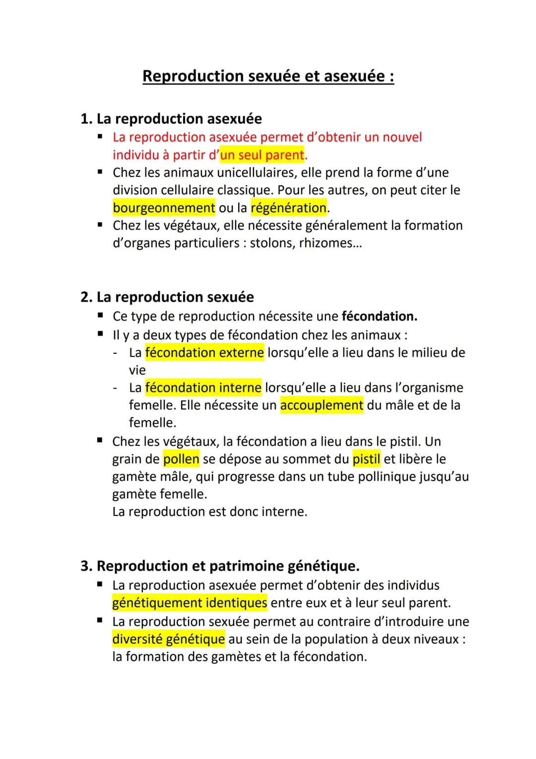 Reproduction sexuée et asexuée :
1. La reproduction asexuée
La reproduction asexuée permet d'obtenir un nouvel
individu à partir d'un seul p