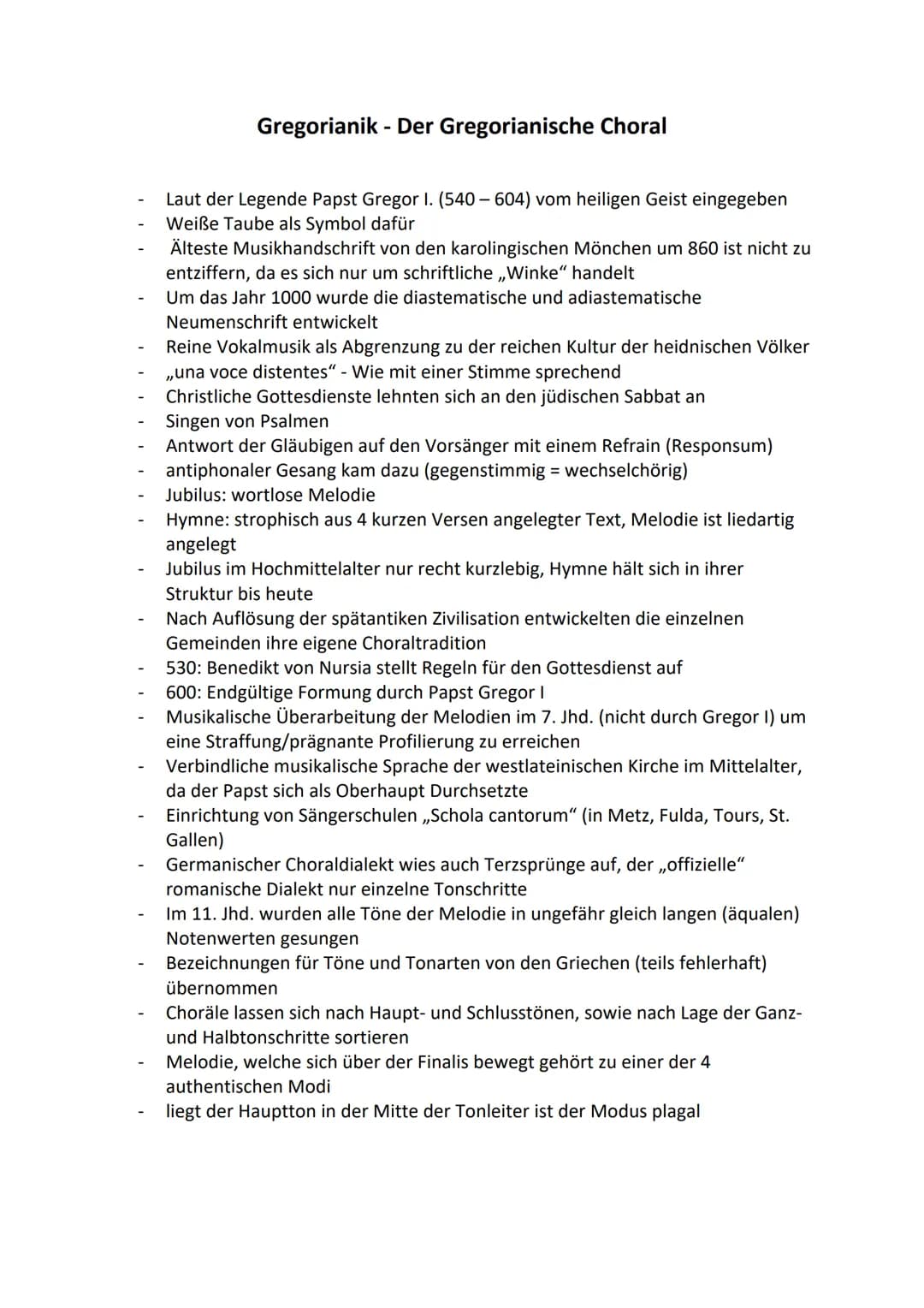 # Gregorianik - Der Gregorianische Choral

- Laut der Legende Papst Gregor I. (540-604) vom heiligen Geist eingegeben
- Weiße Taube als Symb