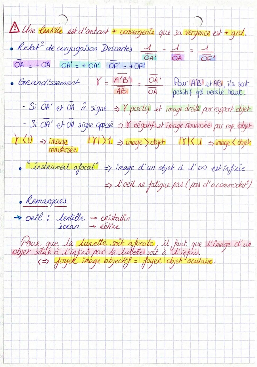 20
STABILO
physique CHAP 15
la lunette astronomique
Construct d'image à travers une lentille convergente.
a) Objet situé à l'a
i plan focal 