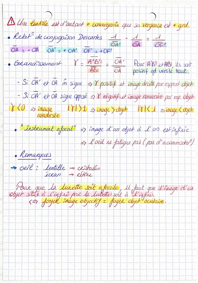 20
STABILO
physique CHAP 15
la lunette astronomique
Construct d'image à travers une lentille convergente.
a) Objet situé à l'a
i plan focal 
