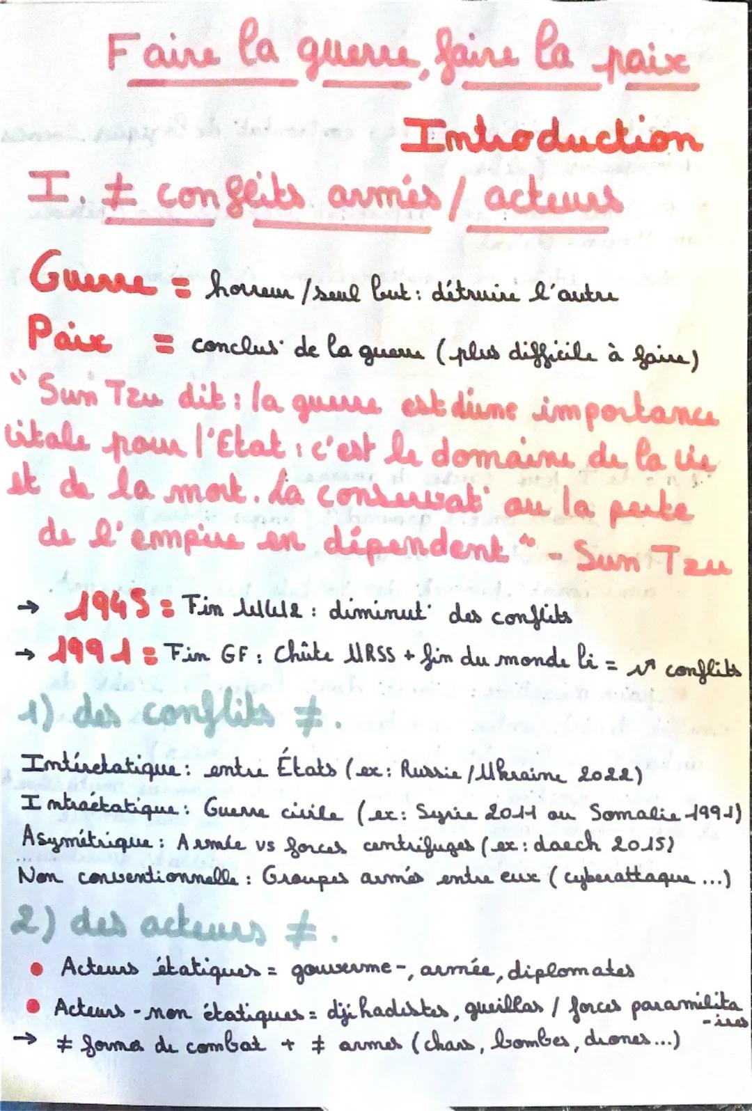 **
Faire la guerre, faire la paie
• Introduction
I. & conflits armes
et # act curs:
( cit. Sun Tzu, def. Guare/pair, des
conflits, des acteu