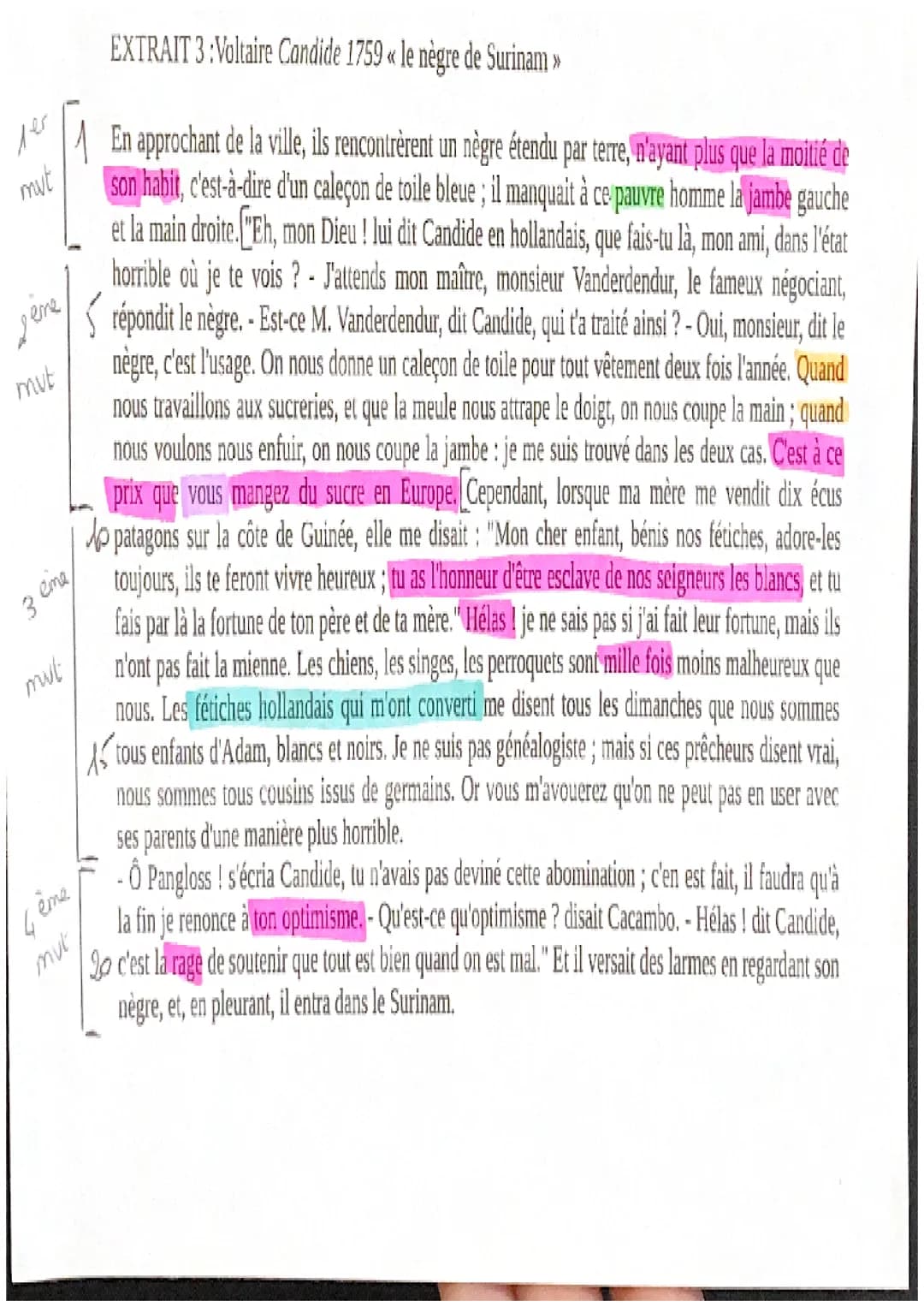 Le nègre de Surinam
Introduction: Le nègre de Surinam extrait de Candide et écrit par Voltaire, constitue une
dénonciation de l'esclavage et