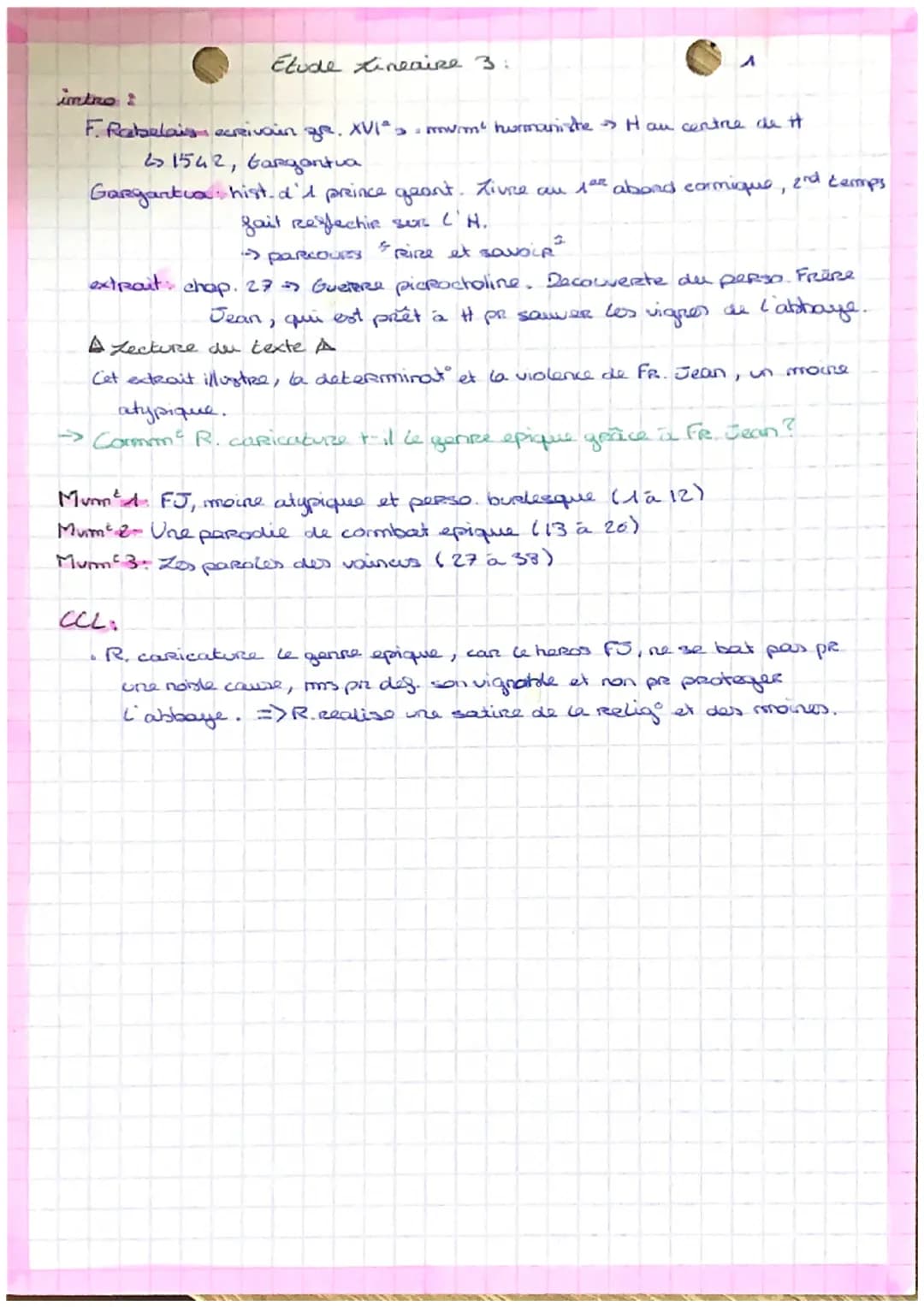 Etude Lineaire 3:
A
intro 2
F. Rabelais ecrivain gr. XVI° s. mv.m² hurmaniste Hau centre de it
25 1542, Gargantua
Gargantua hist. d'1 prince