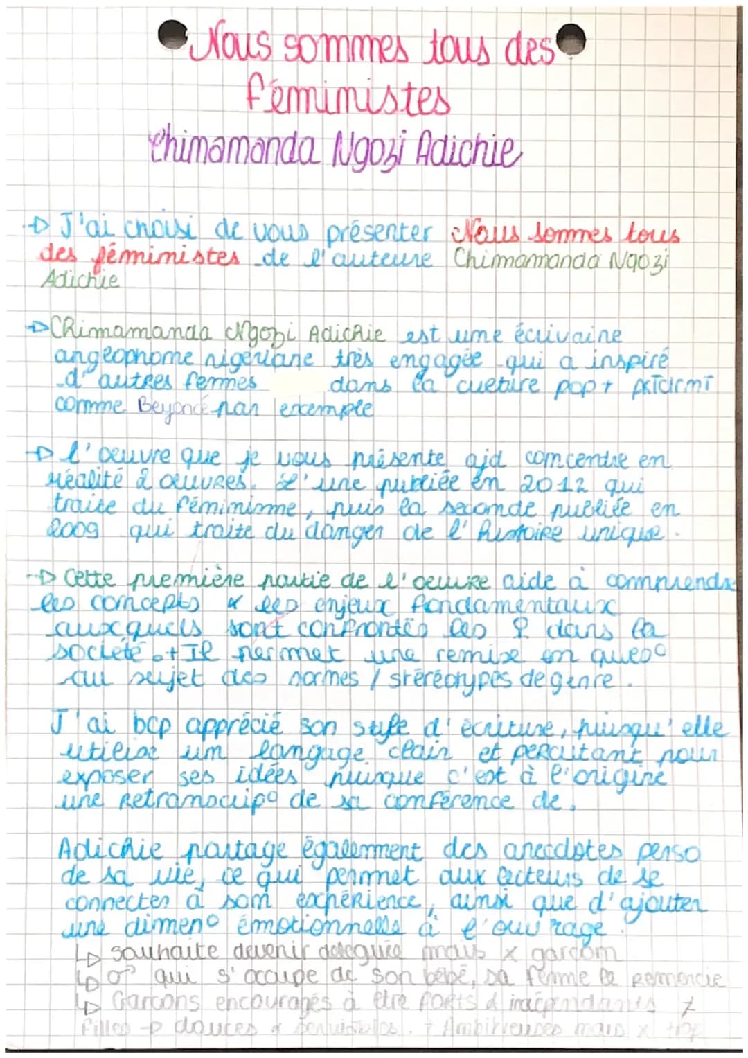 LECTURE CURSIVE NOUS SOMMES TOUS DES FÉMINISTES 