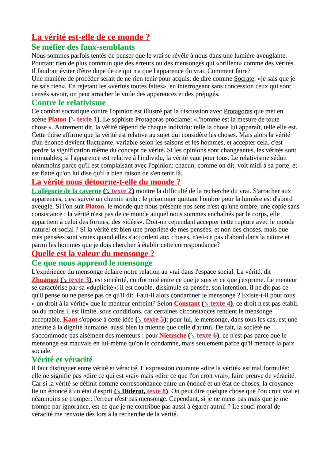 La verité
Texte de Platon, Théétète.
Dans ce passage du dialogue "Théétète" de Platon, Socrate interroge Théétète sur les idées de
Protagora