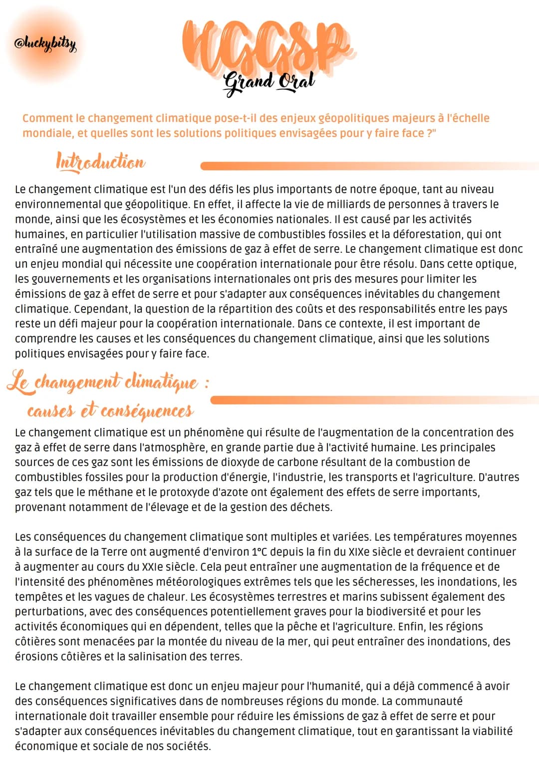 @luckybitsy
HCCSP
Grand Oral
Comment le changement climatique pose-t-il des enjeux géopolitiques majeurs à l'échelle
mondiale, et quelles so