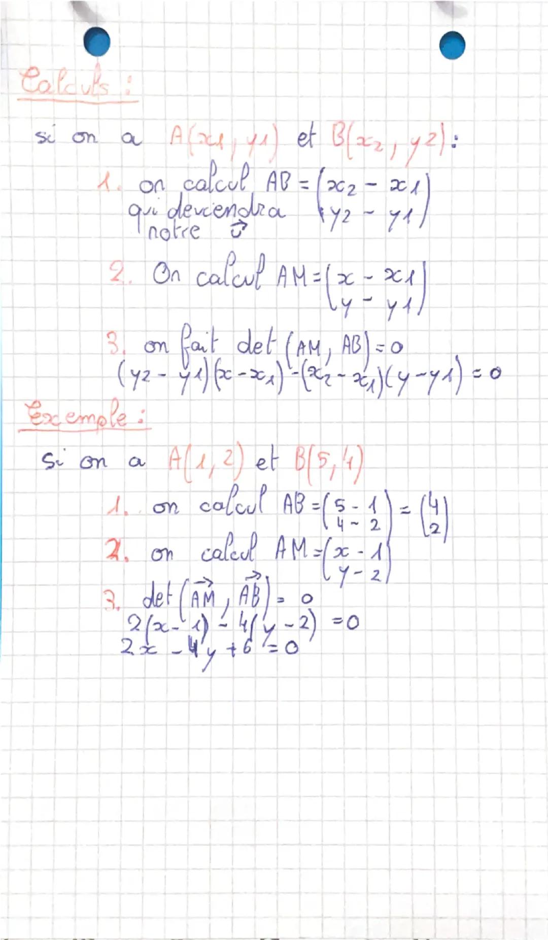 Equation cartescienne
forme générale:
ax + by + c = 0
• Tout point M(x,y), appartient à la
droite si il vérifie l'équation
Un vecteur direct