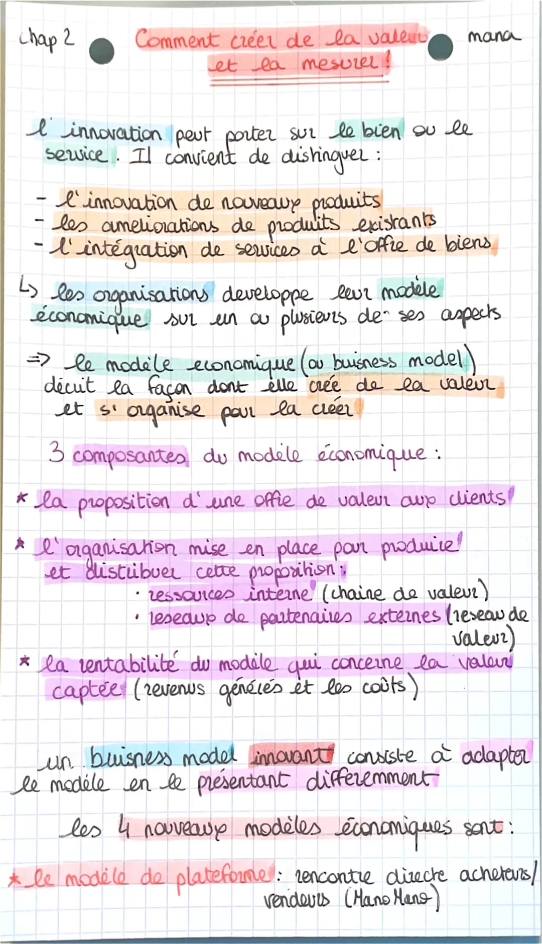 chap 2
Comment créer de la valeu
et la mesurer
I'' innovation peut porter sur le bien su le
service. Il convient de distinguer:
1
mana
l'inn
